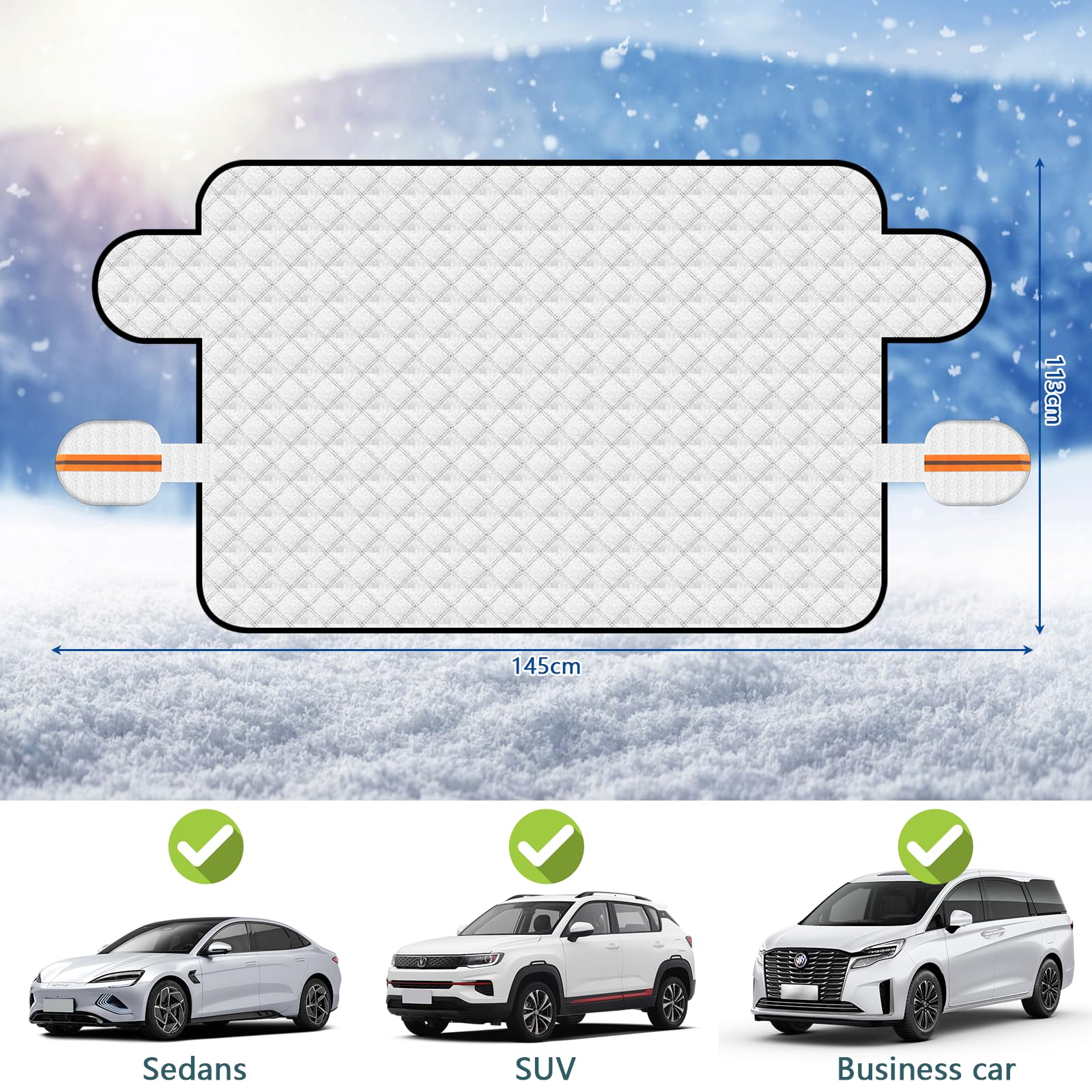 Copri Parabrezza per Auto Inverno, Protezione Parabrezza Antighiaccio ispessito, Antighiaccio, Pioggia, Modello ad aspirazione magnetica113×145CM