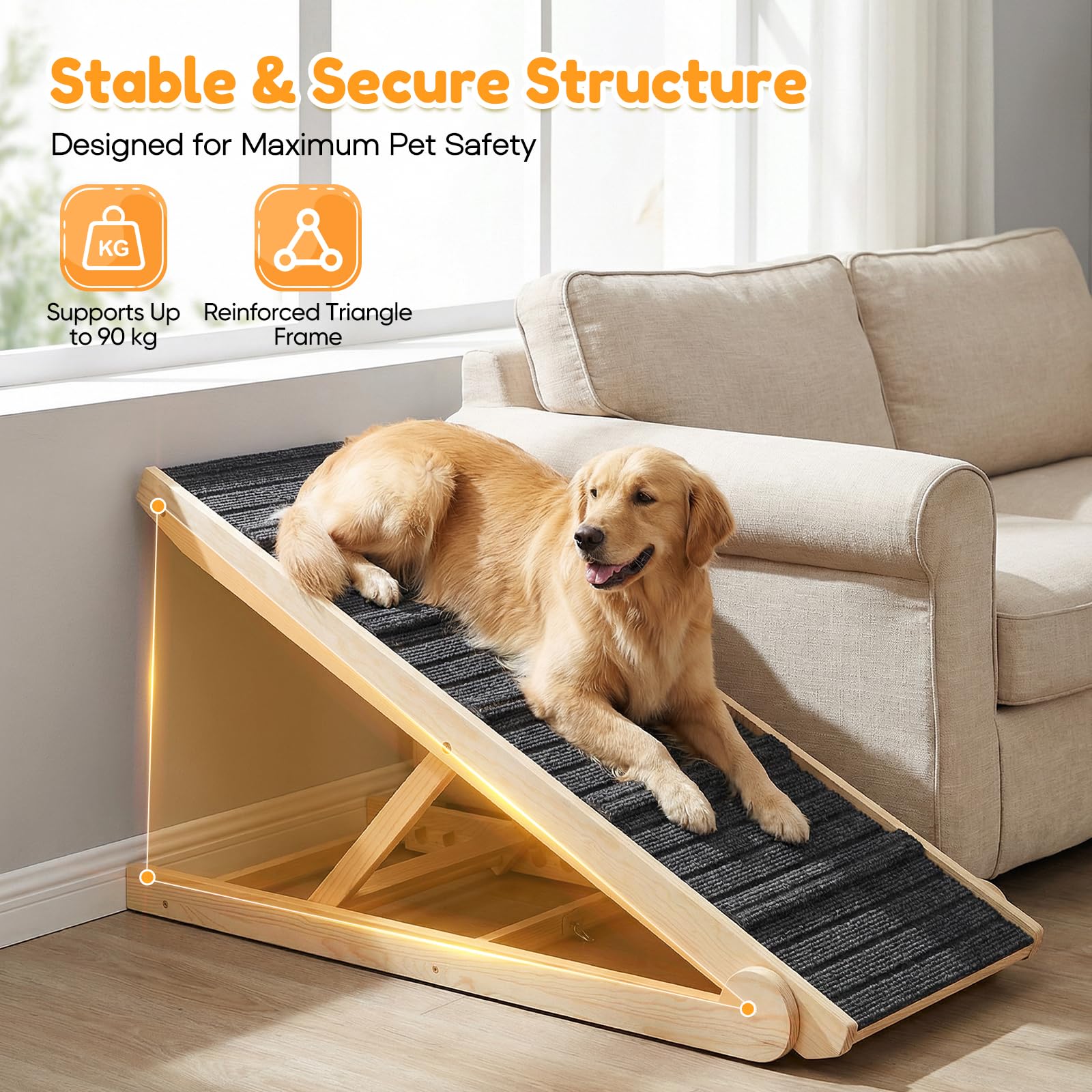 Rampa Plegable para Perros de Madera, Ajustable Madera 7 Alturas,