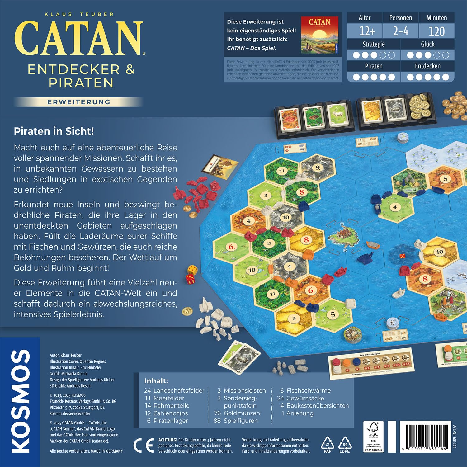Kosmos Catan - Entdecker & Piraten, Erweiterung zu Catan - Das Spiel | Brettspiel für 3-4 Personen ab 12 Jahre, Familienspiel, nur spielbar mit Basisspiel, Siedler von Catan
