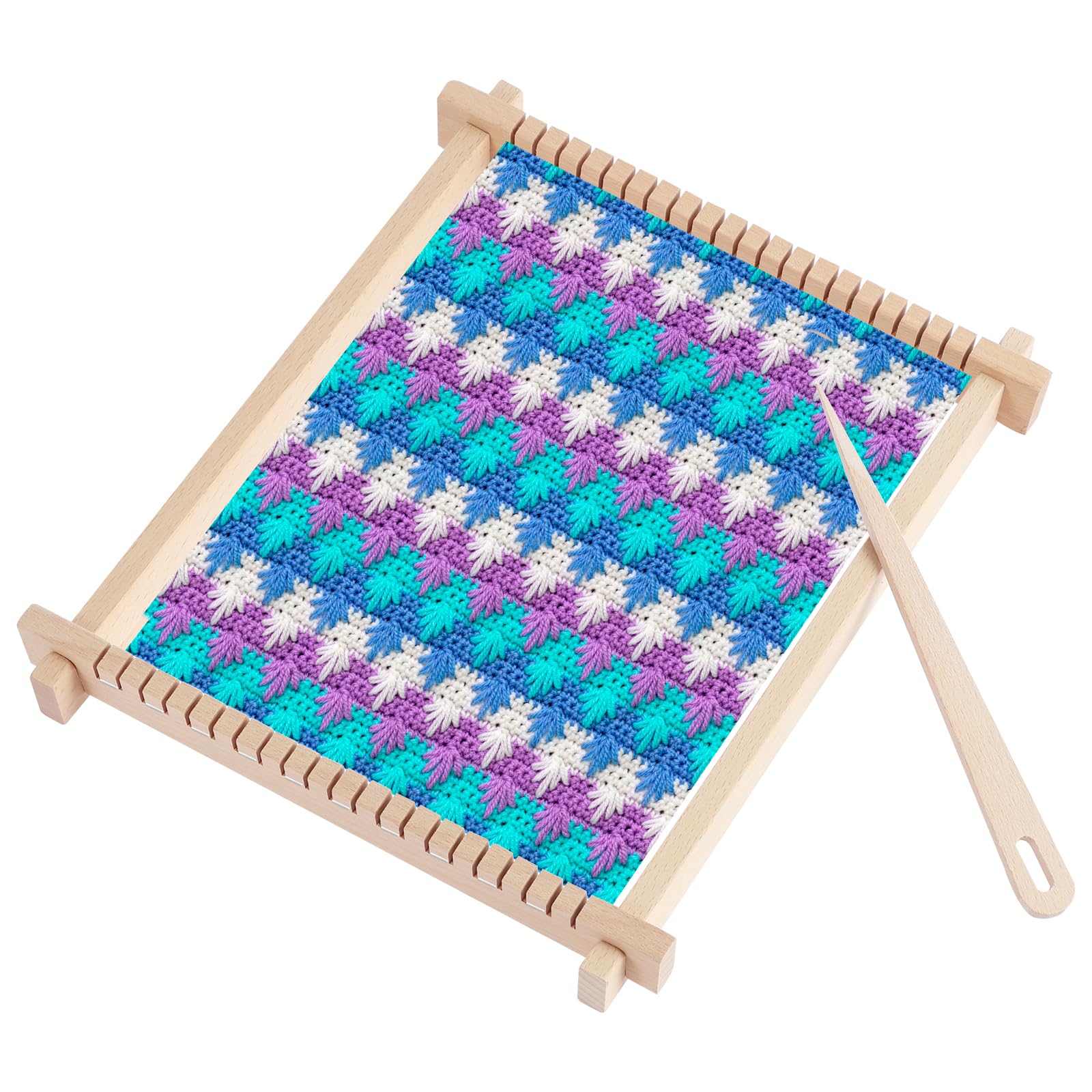 Weaving Loom Kit 28x24cm Wooden Weaving Frame Set with Big Eye Needle Hand Knitting Loom DIY Woven Loom Set for Scarves Tapestry Multi Craft Weaving Loom Frame for Scarves Tapestry Kids Beginner