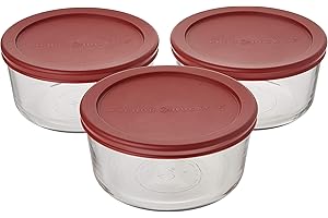 Anchor Hocking 4 Cup Glass Bowls with Red Lids