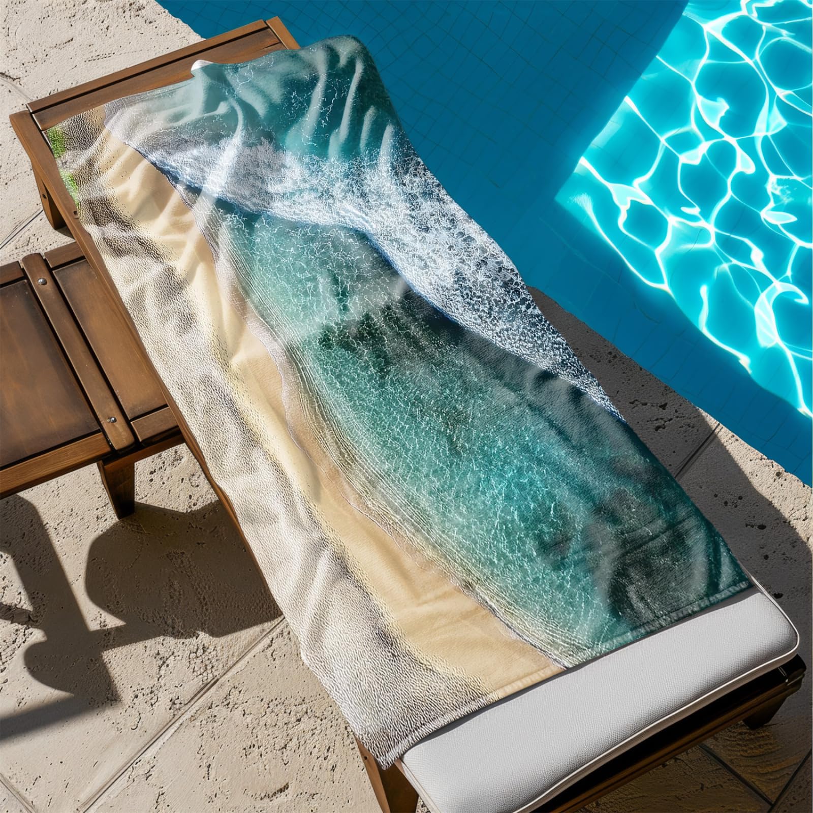 Generico Telo Mare Microfibra 200X100 Onde Grigio Verde Asciugatura Rapida Telo da Spiaggia Sabbia Per Donna Uomo Viaggi Vacanze Nuoto Campeggio