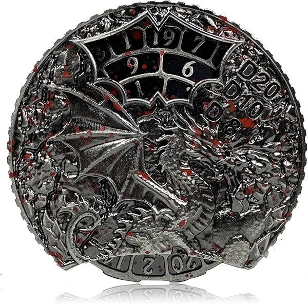 HAOMEJA Metal Spinner Dice 7 in 1 DND Dice Set, Metal Roulette D&D Dice Apply to Dungeons and Dragons RPG Role Playing Gaming Dice (Ancient Blood Silver)