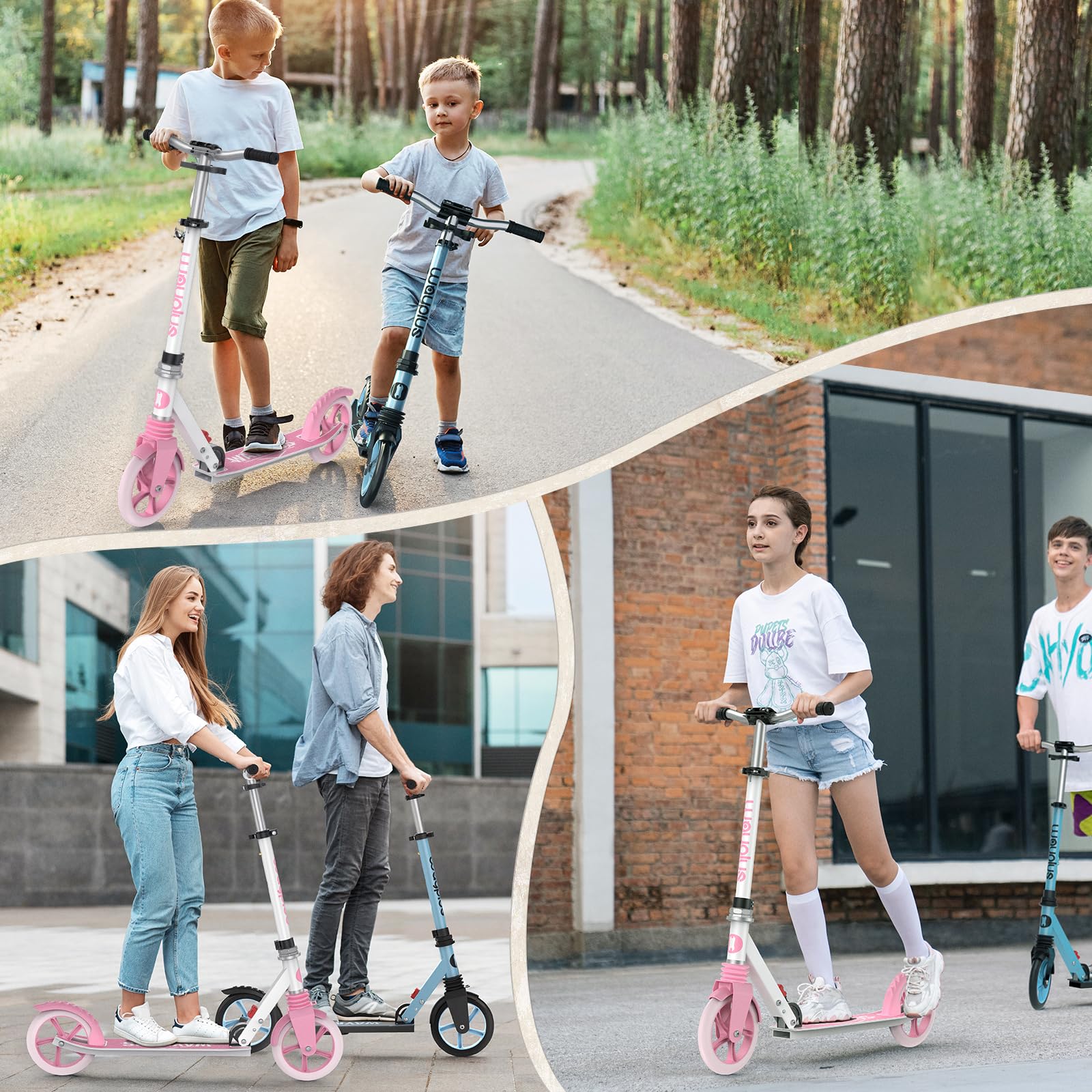 WAYPLUS Cityroller für Kinder, Jugendliche & Erwachsene ab 6 Jahren, Leicht & Zusammenklappbar, Max. Belastbarkeit 108kg, 200mm Räder mit ABEC9 Kugellager, Höhenverstellbar & Inkl