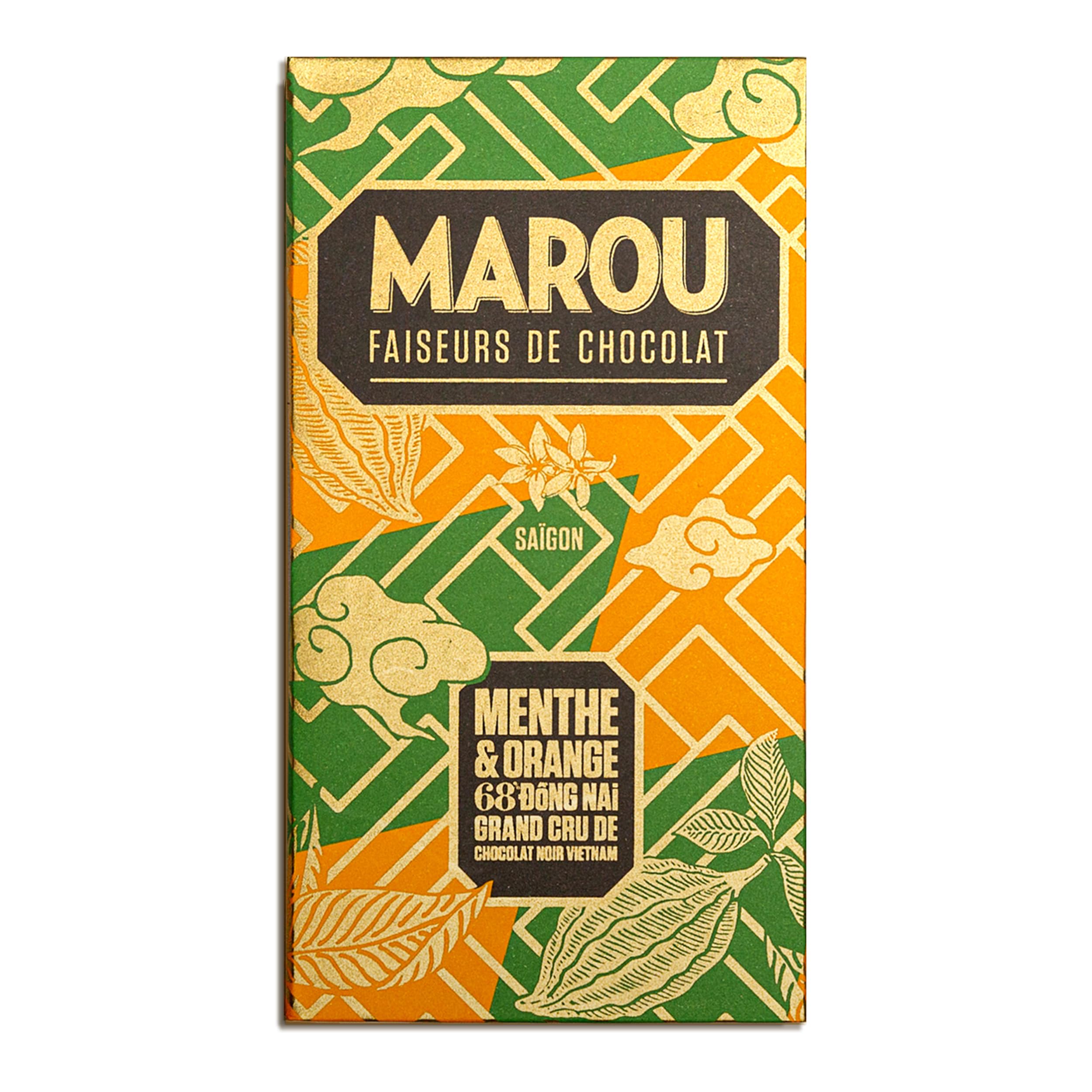 Marou Origin Plus Mint & Orange Dong Nai 68% Cacao Dark Chocolate | Vietnam Single Origin, Dairy Free, Gluten Free, Soy Free | 1 x 80g Bar