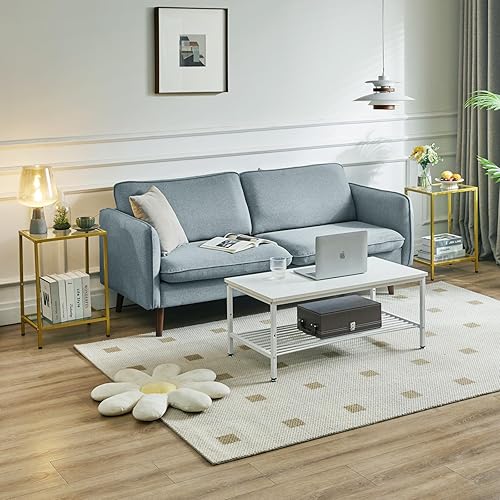 Miniatura 6 de YMYNY UHGD002G - Mesa auxiliar de vidrio templado, mesa auxiliar de 2 niveles con estantes de almacenamiento, mesita de noche estrecha, para