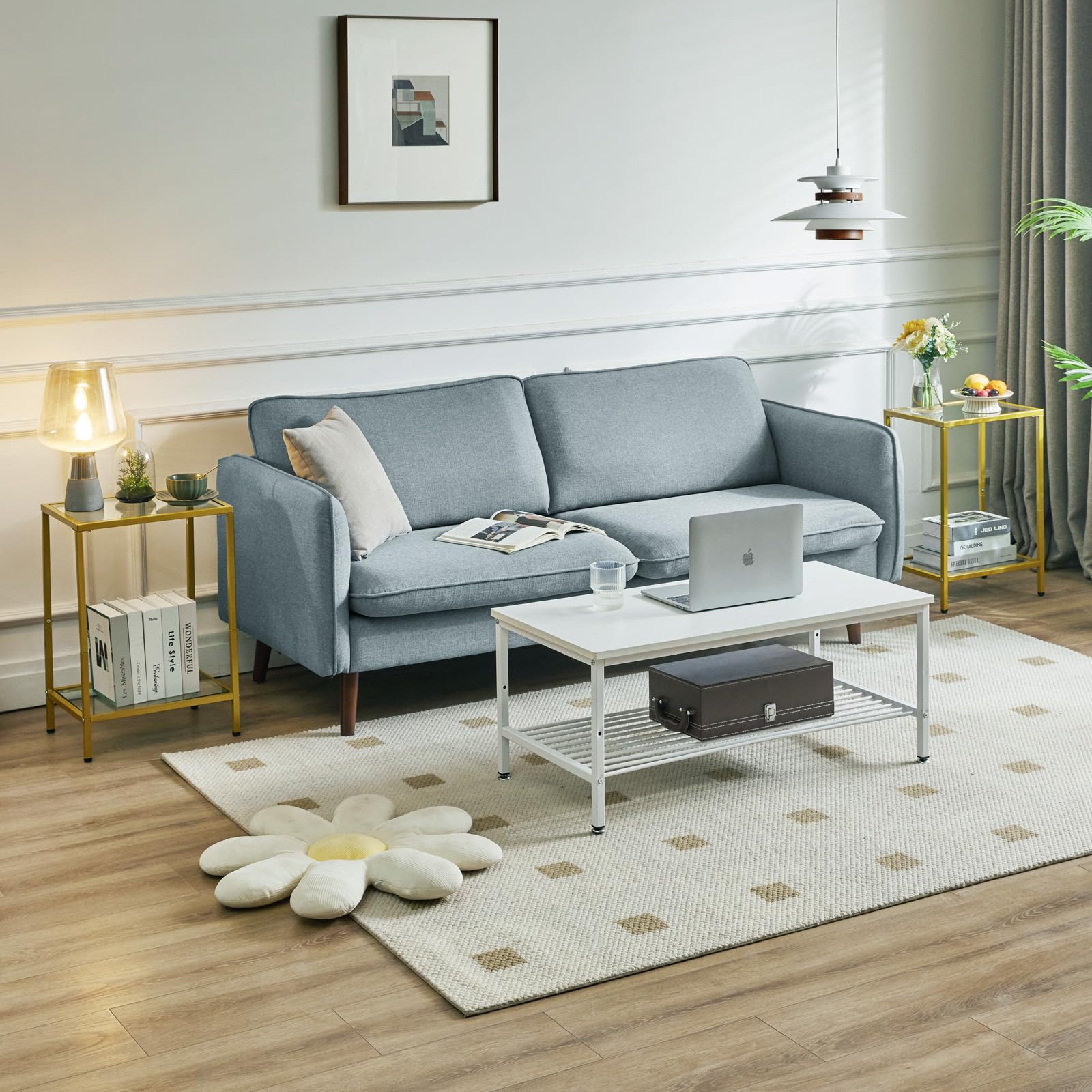YMYNY Table d'Appoint à 2 Niveaux, Table Basse, Table de Chevet, Table Téléphone, Bout de Canapé, Table pour Salon, Chambre, Couloir 38×28×56CM Dorée HGD002G