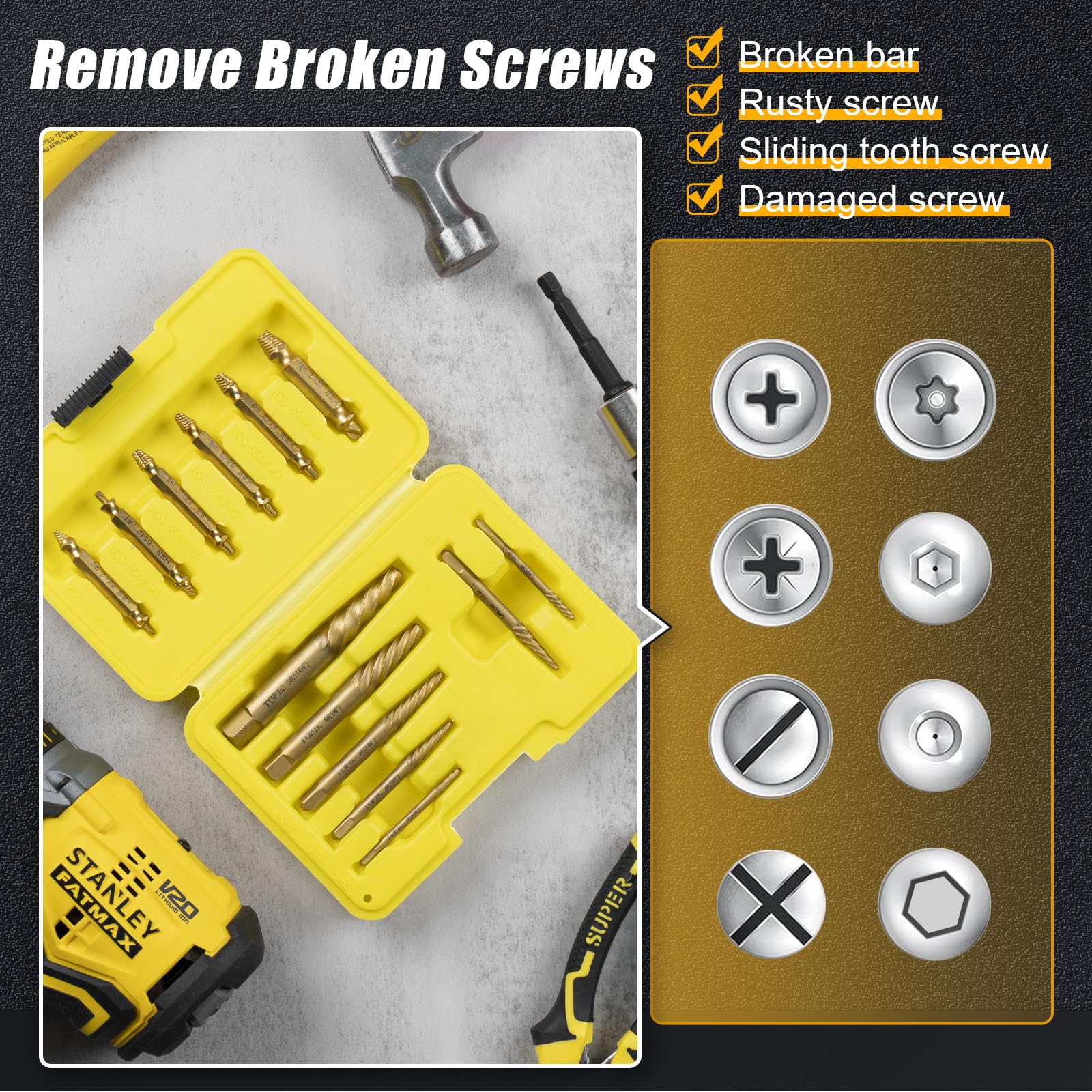 Topec Screw Extractor Set - Remove Stripped Screws -7