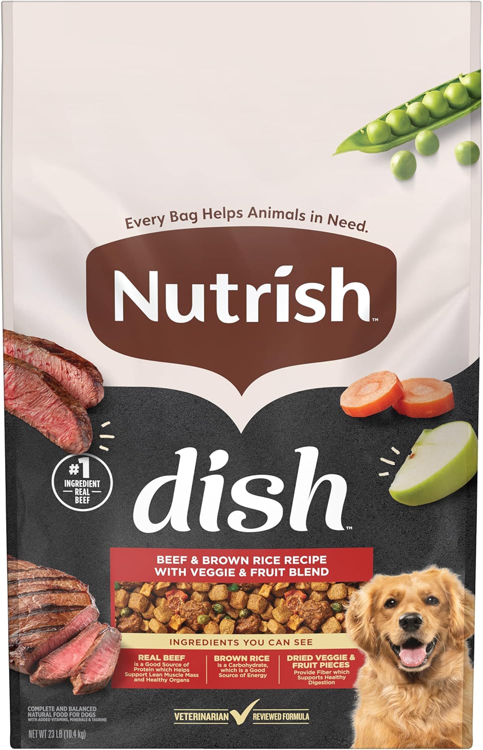 Nutrish Rachael Ray Dish Dry Dog Food Beef & Brown Rice Recipe with Veggie & Fruit Blend, 23 lb. Bag
