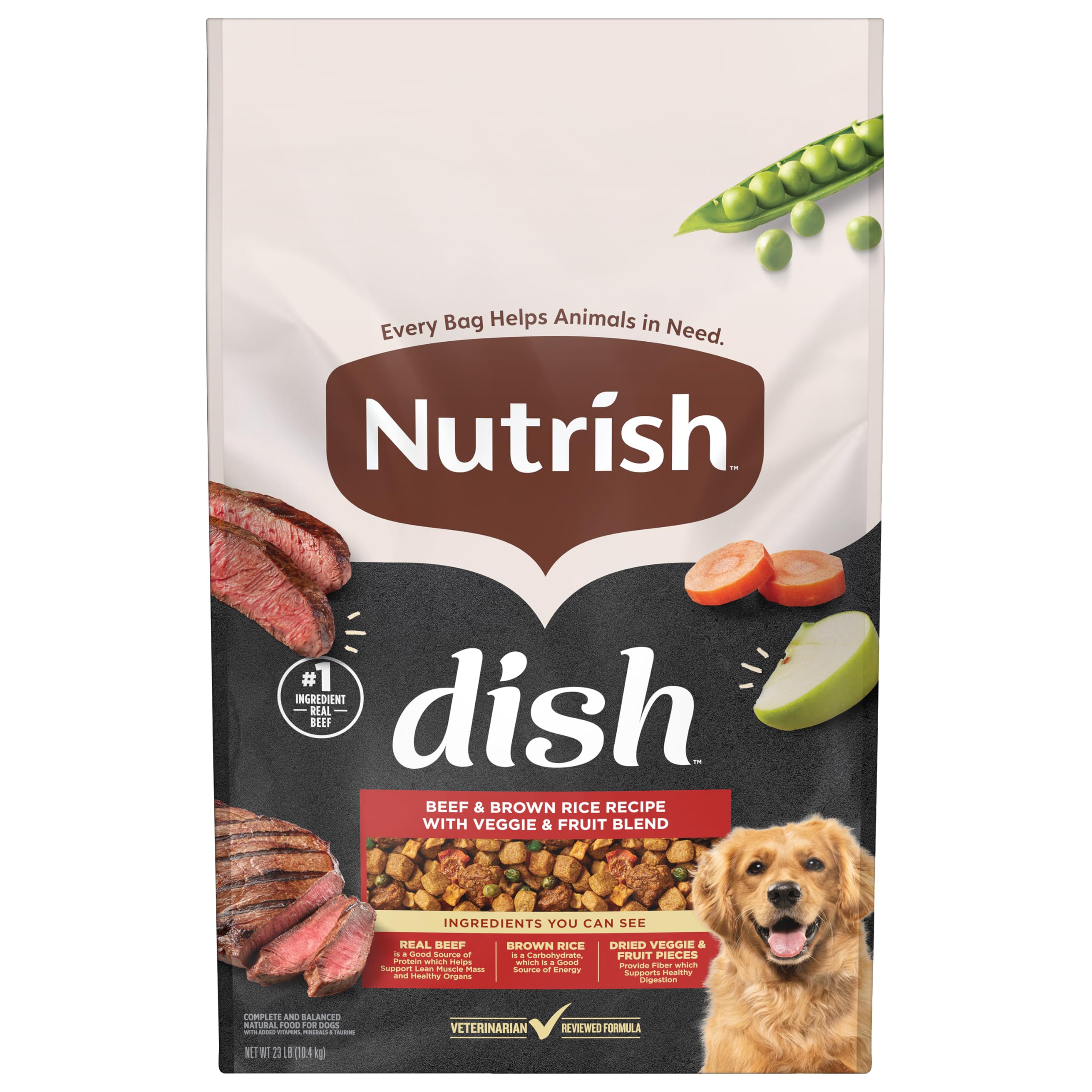 Nutrish Rachael Ray Dish Dry Dog Food Beef & Brown Rice Recipe with Veggie & Fruit Blend, 23 lb. Bag