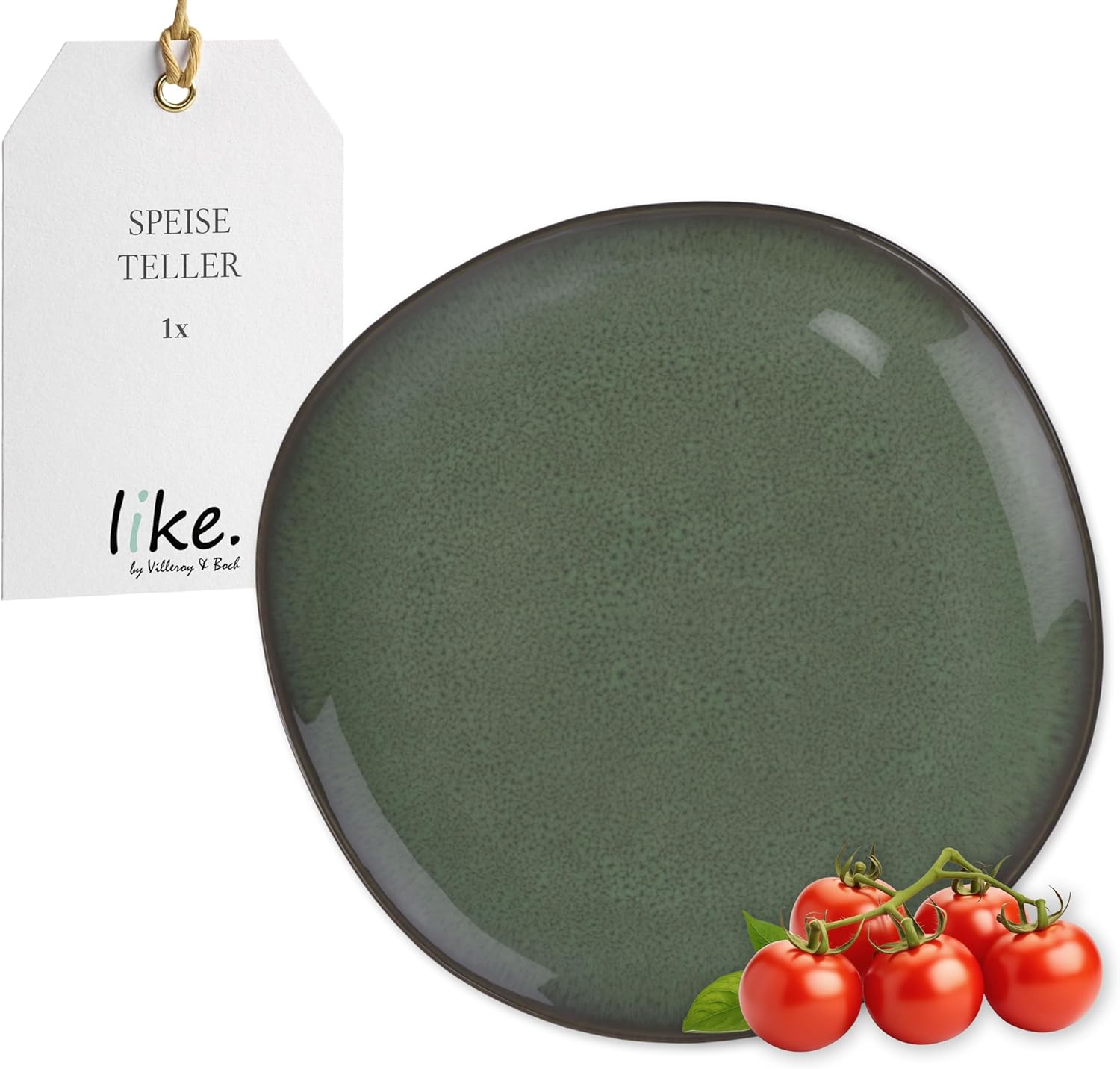 like. by Villeroy & Boch Lave Vert Dinner Plate, Premium Porcelain Earthenware, Handmade Look and Reactive Glaze, 11 in Diameter, Dishwasher and Microwave Safe - Green