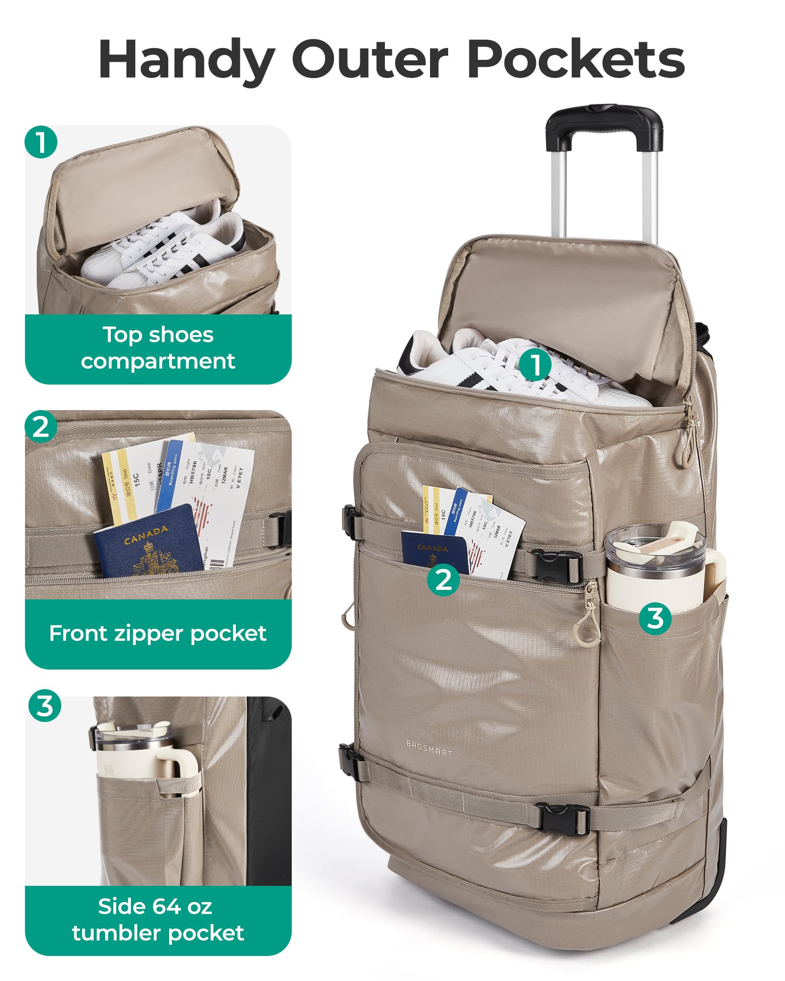 BAGSMART Rolling Duffle Bag with Wheels, Travel Duffel Luggage Bag for Women, Water Repellent Heavy Duty for Travel Camp, Grey, Medium, 48L: Black Large-70L