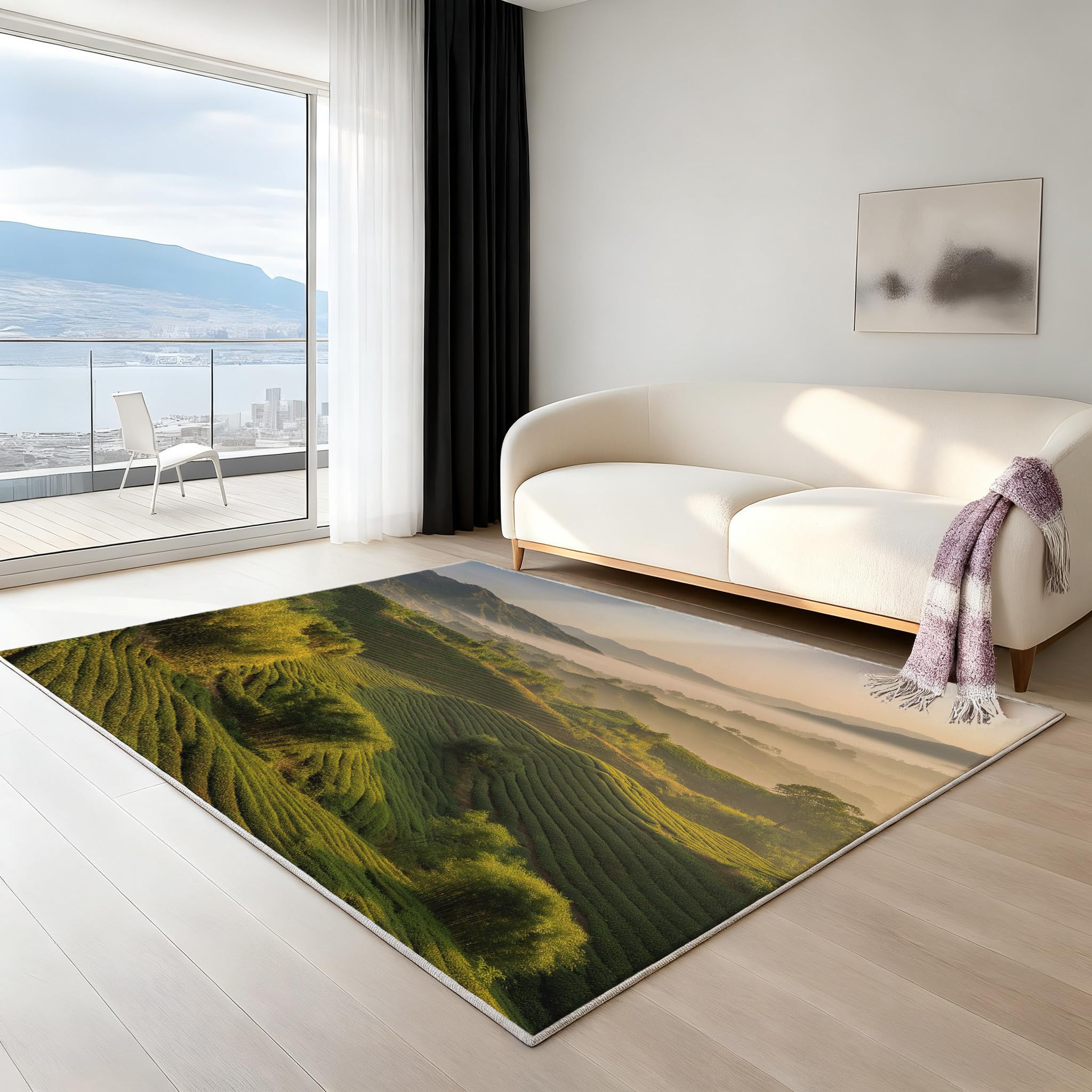 Genérico Dywan do salonu i sypialni, puszysty krótki włos antypoślizgowy dywan do salonu dla dzieci biuro sosna zielone dywany duże 140 x 200 cm wzgórza miękkie łąka