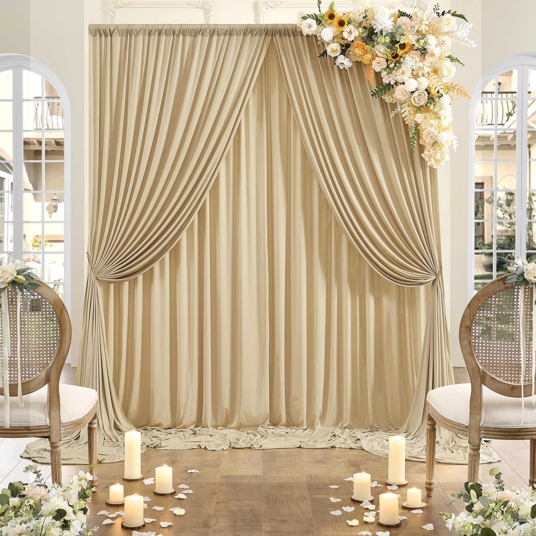 4 Stücke 1,5×3cm Beige Hintergrund Vorhänge für Hochzeit Party 100% Polyester Falten freie Beige Hintergrund Vorhänge für Geburtstag Taufe Baby Dusche Braut Dusche Fotowand