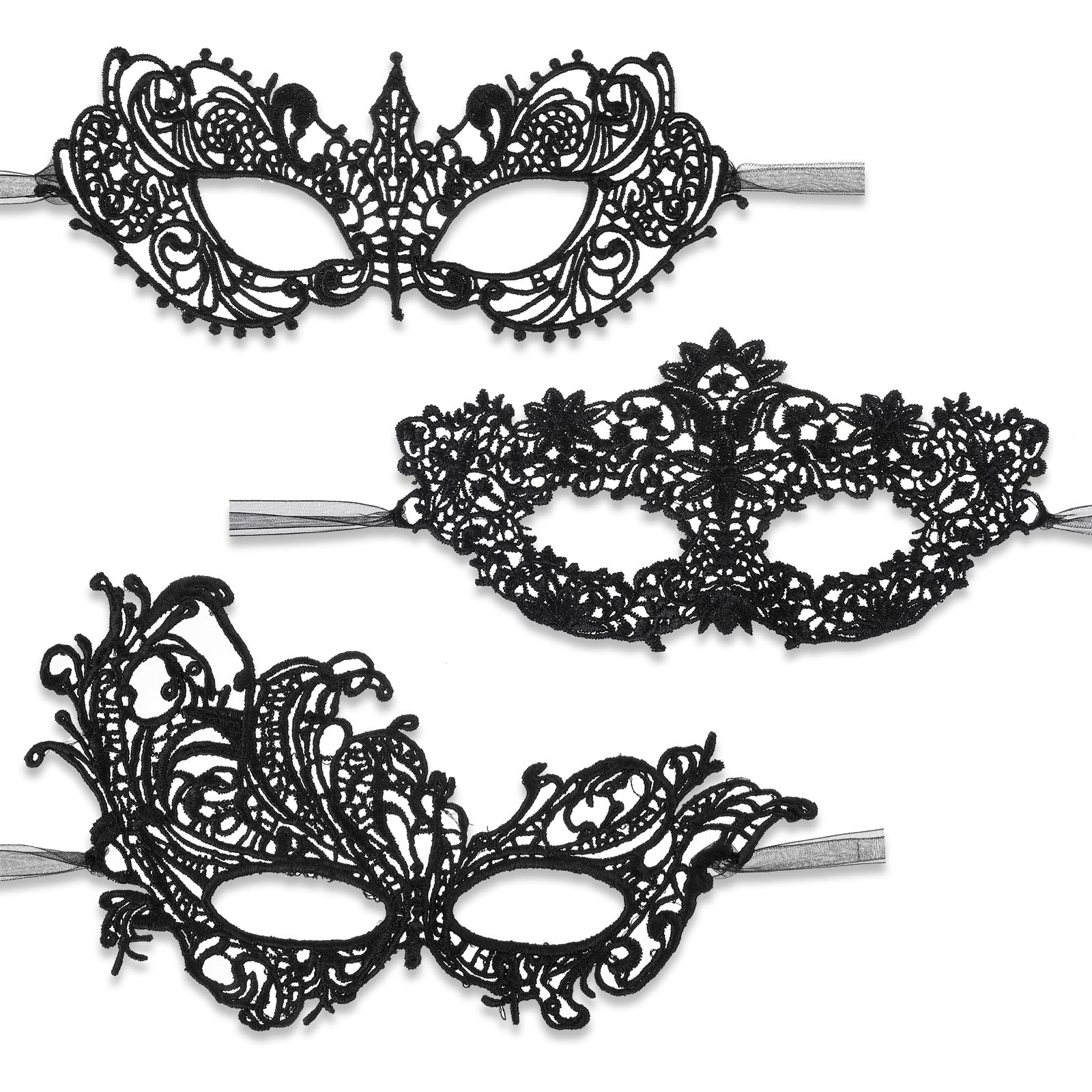 Lusofie 3 sztuki maski na bal maskowy, czarna, wenecka, damska maska koronkowa, maska na oczy, maskarada, regulowane ramiączka, na karnawał, maskaradę, imprezę, do kostiumu, sukni wieczorowej, tańca