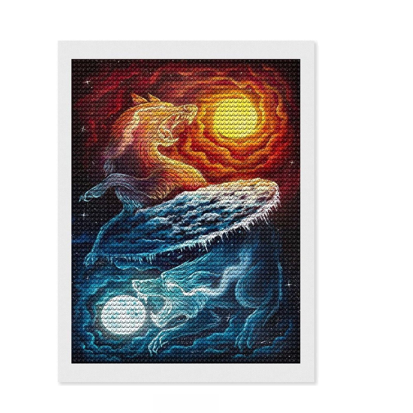 Junmoney Skoll Hati Diamond Art Kit 12"x16", Easy to Follow Symbols, Complete Accessories, Relaxing DIY Hobby, Home Wall Decor