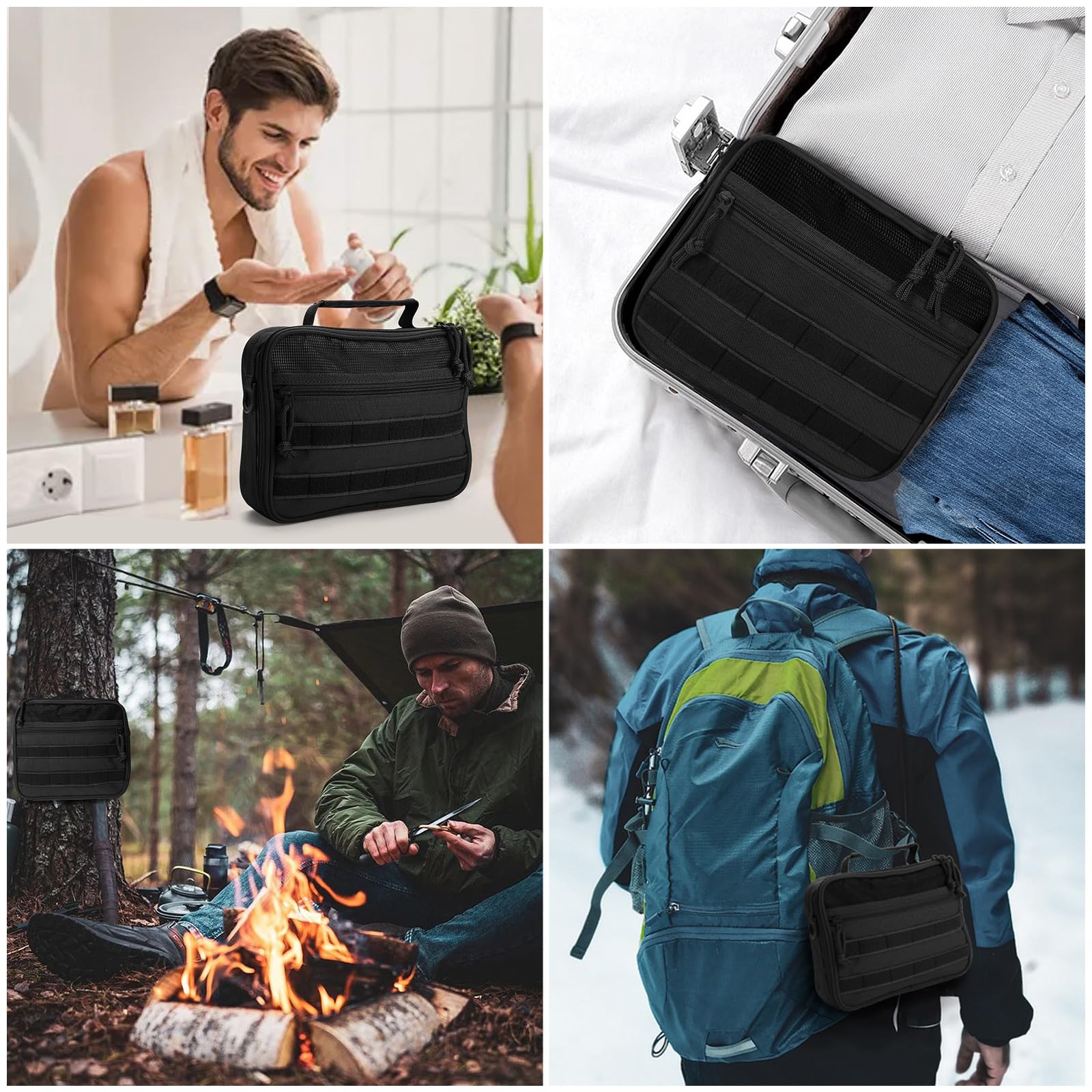 SUNRISING Neceser colgante para hombre, organizador de neceser de viaje, kit de aseo personal, bolsa de baño esencial de viaje para hombre, Negro, One Size, Táctica