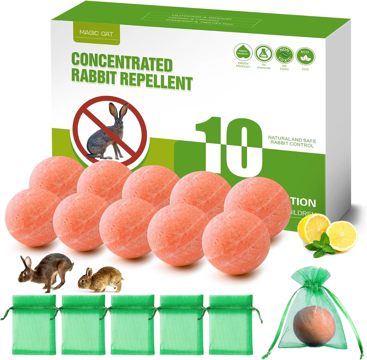 MAGIC CAT Rabbit Repellent Outdoor, 10 Pack Natural