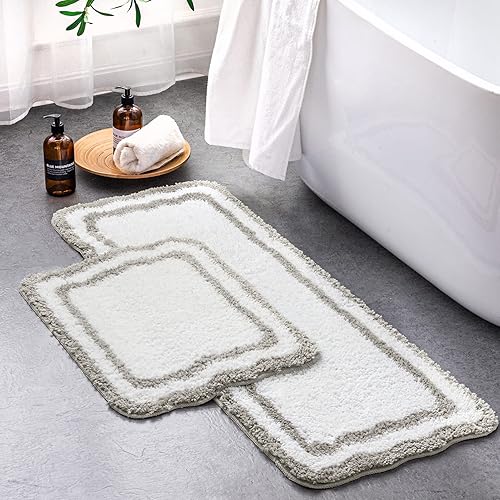 Miniatura 6 de Ashler - Juego de 2 tapetes de baño rectangulares color azul oscuro, lavables a máquina, de secado rápido, suaves y peludos, antideslizantes para