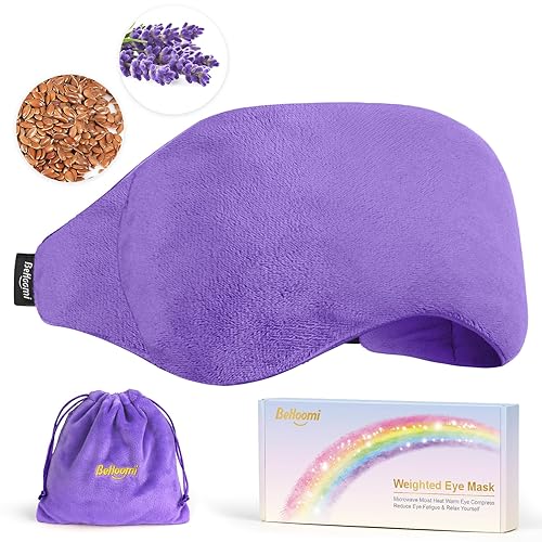 BeHoomi Weighted Eye Mask for Sleeping, Soft Heated Eye Mask, Moist Heat Warm Compress for Eyes, Natural Lavender & Flaxseeds Microwave Reusable Sleep Mask, Must Haves for Women Spa, Home, Office - LAVENDER