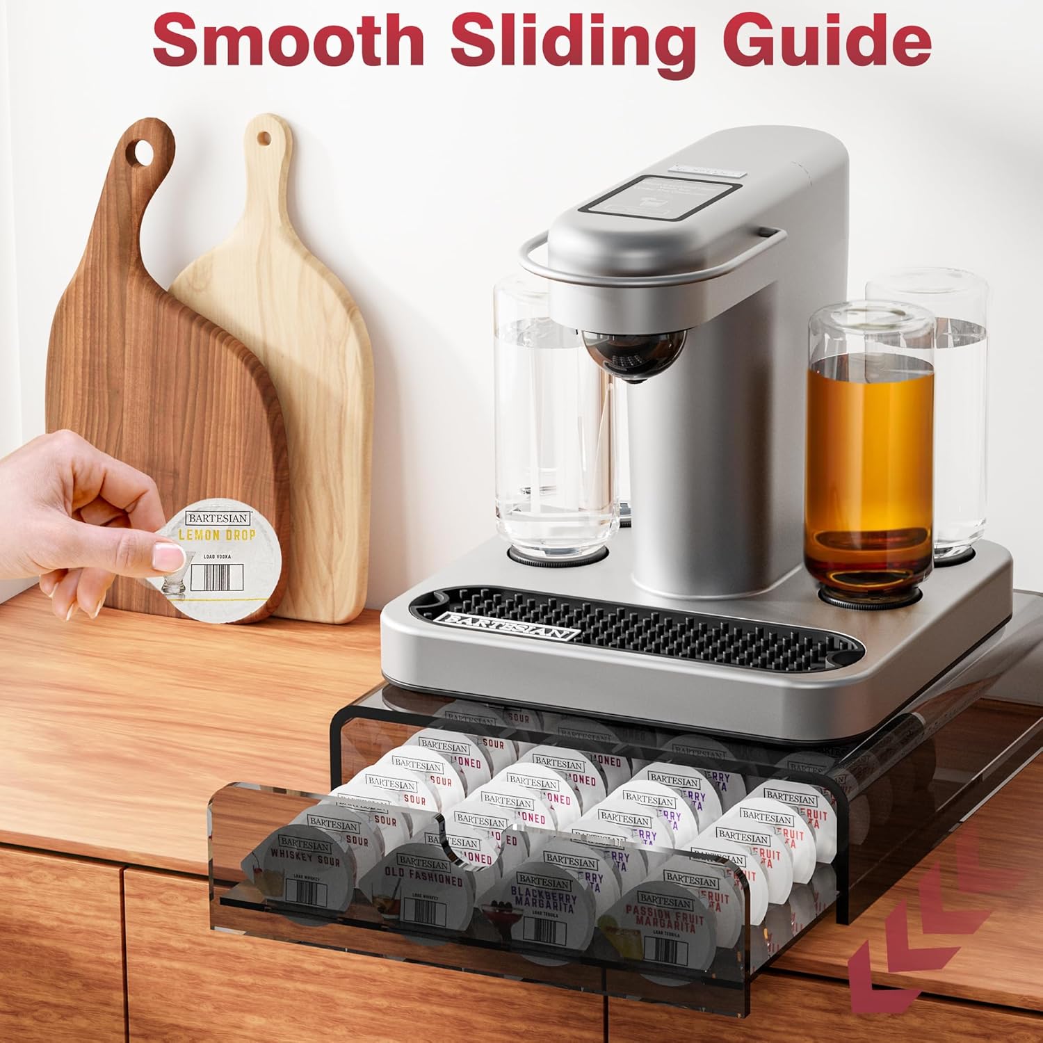 Cocktail Pod Holder Compatible with Bartesian Cocktail Machine for Bartesian Capsules Storage Drawer Transparent Black