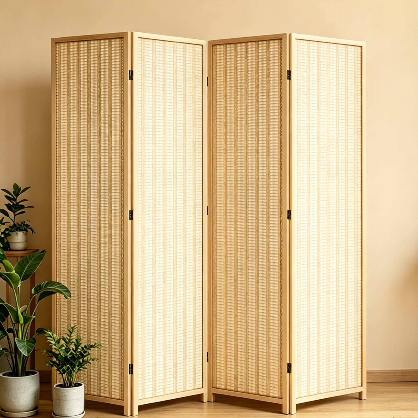 Room Divider Folding Privacy Screen, Chinese Style Bamboo Woven Panel Partition, Decorative Wall Divider, For Room, Office, School,Studio(180x50cm/71x19.7in,4-panel)