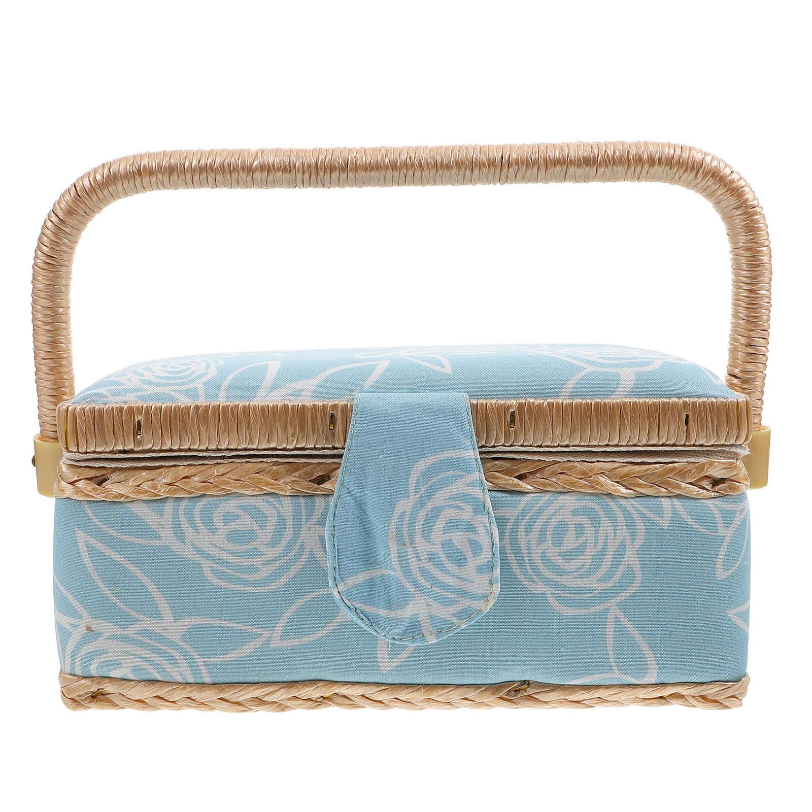 POPETPOP Caja de Almacenamiento para Costura de Tela Diseño Europeo, Color Azul Claro Rosa, Cesta Portátil para Guardar Herramientas y Accesorios de Costura, Adecuado Hogar y Manualidades