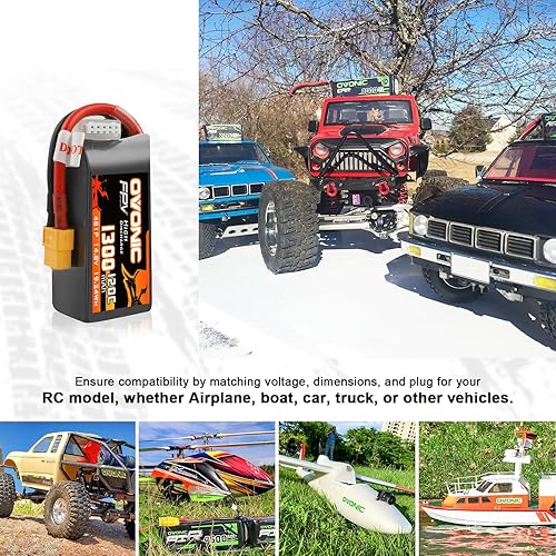 Miniatura 5 de OVONIC 4s Lipo Battery 120C 1300mAh 14.8V Lipo Batería con enchufe XT60 para RC FPV Racing Drone Quadcopter (2 paquetes)