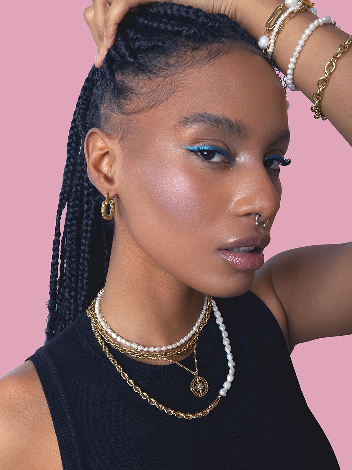 Half Pearl Half Chain Necklace, 18K Gold Plated Stainless Steel Twisted Rope Chain, Freshwater Pearl Stack, Vintage Style Hypoallergenic Necklace for Women - Image 9