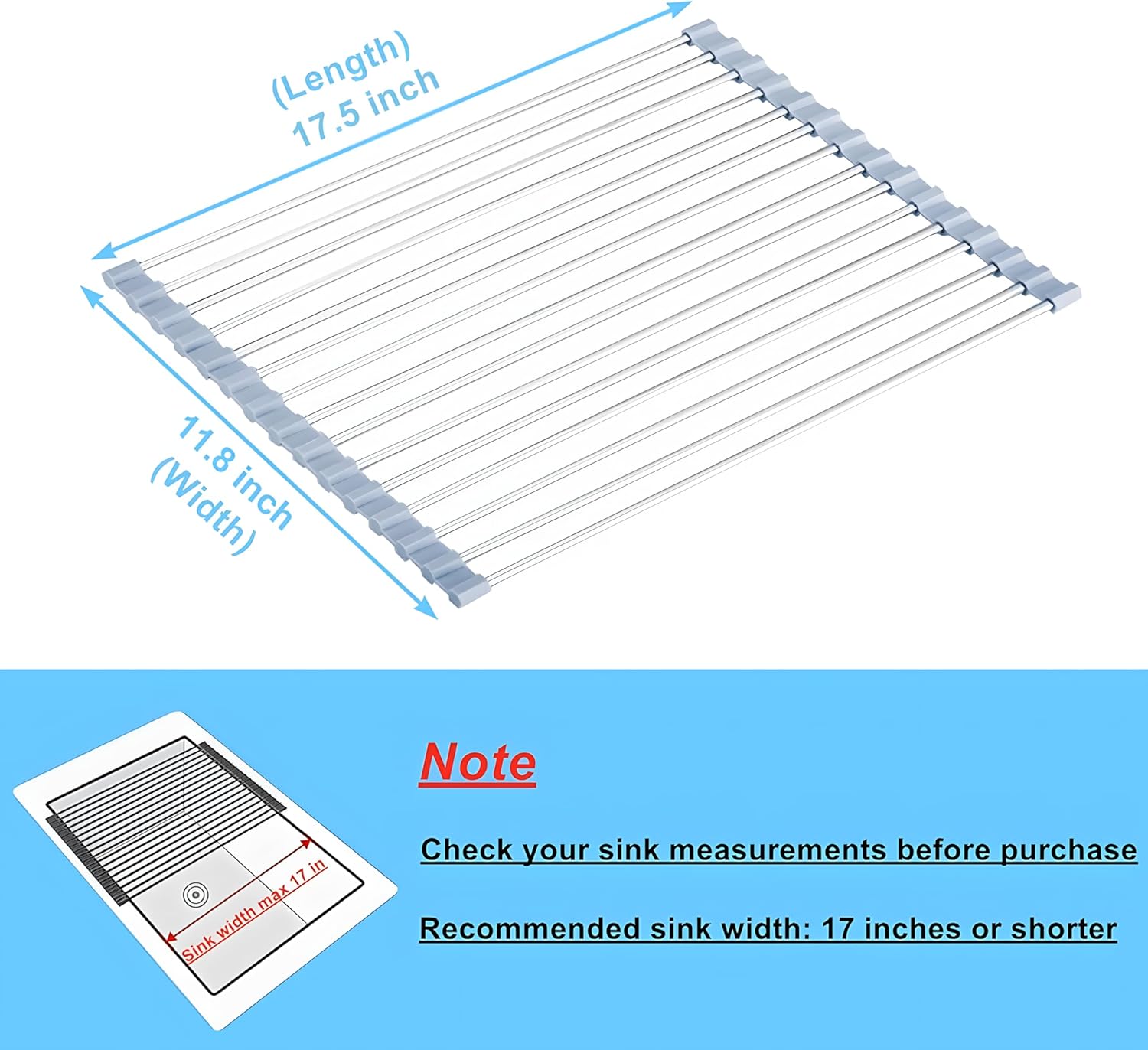 Bokexing Roll up Dish Drying Rack Over The Sink Kitchen Roll up Sink Drying Rack Portable Dish Drainer Foldable Dish Drying Rack (Grey, (37 * 30) CM) - Image 4