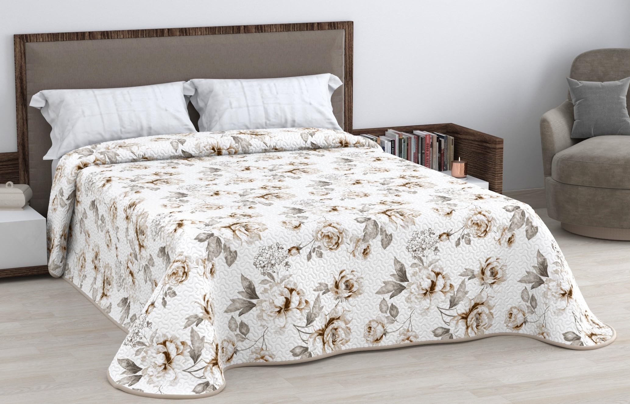 HM'S HOME'SECRET Colcha Bouti Estampada de 100% Microfibra Suave - Variedad de Diseños y Tamaños (Liso Gris, Cama 150cm) — view 10
