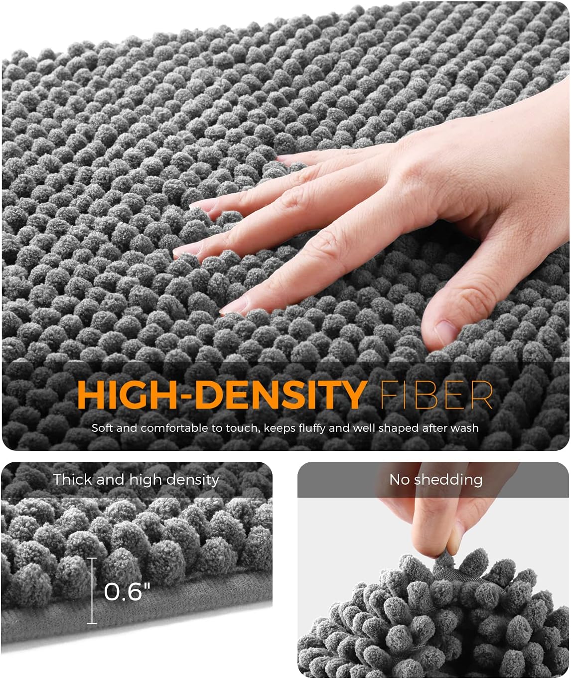 Pretigo Grey Kitchen Rugs Floor Rugs for Kitchen, Soft & Absorbent by Chenille Material, Washable Kitchen Rug Set Non Slip Kitchen Rugs and Mats 2 Pieces (17”×48” + 17”×24”)