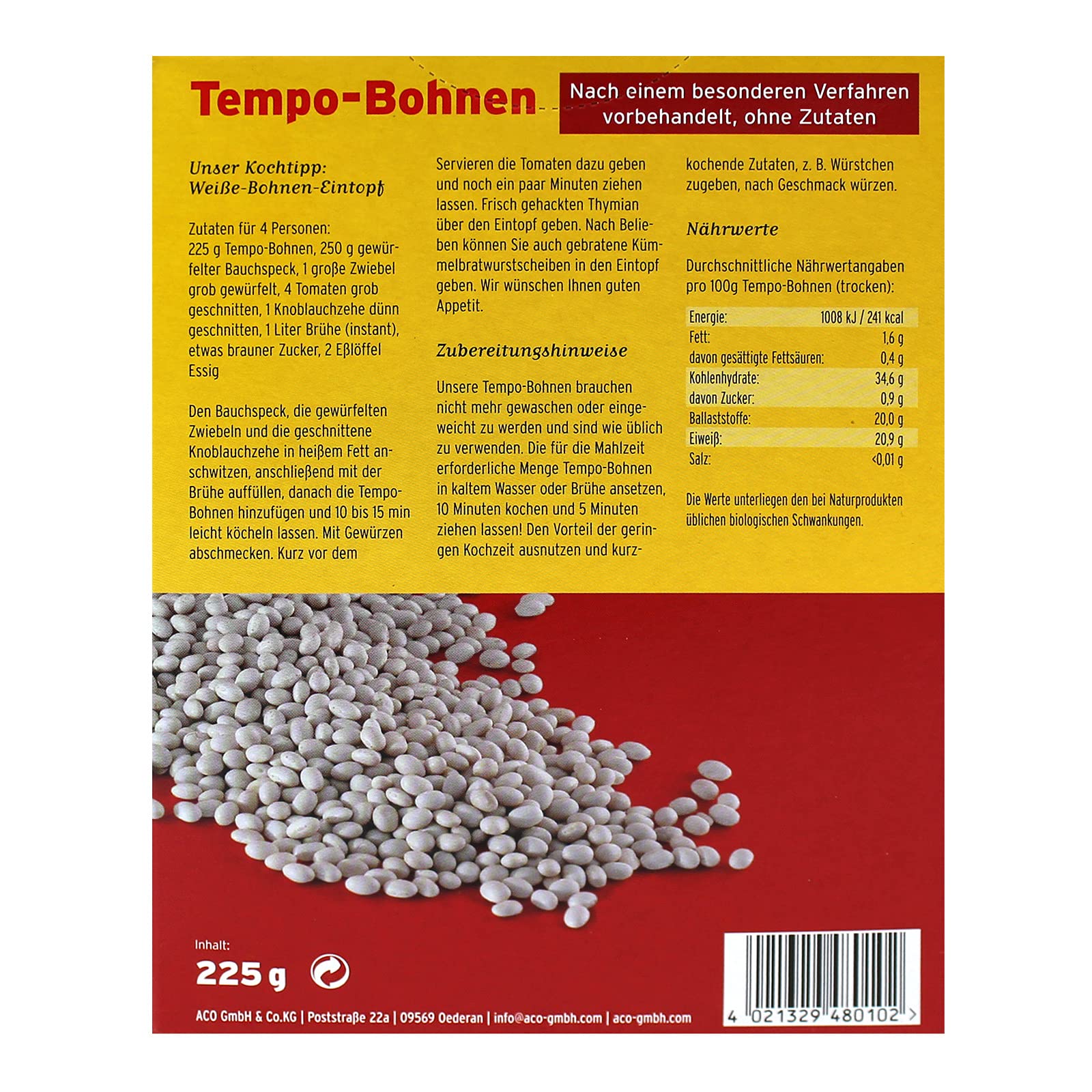 10er Pack Tempo Bohnen 10 x 225 g