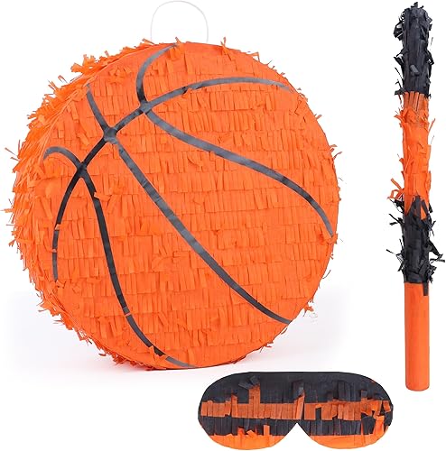 Paquete de piñata de baloncesto con una venda y bate (13 x 13 x 4 pulgadas), piñata de pelota de fútbol para fiestas de cumpleaños para niños,