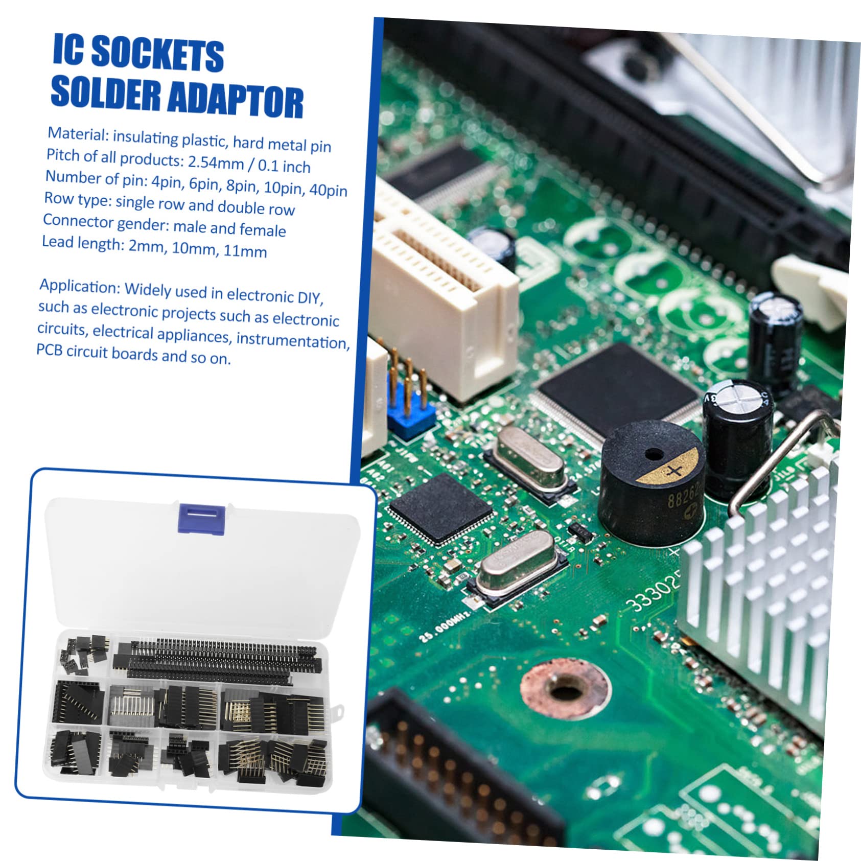 Yardenfun 122pcs Pin Socket Connection Dual Row Ic Socket Ic Sockets Solder Type Adapter Adapters Soldering Ic Socket Pitch Ic Socket Ic Sockets Solder Adapter Hard Metal Pin Black