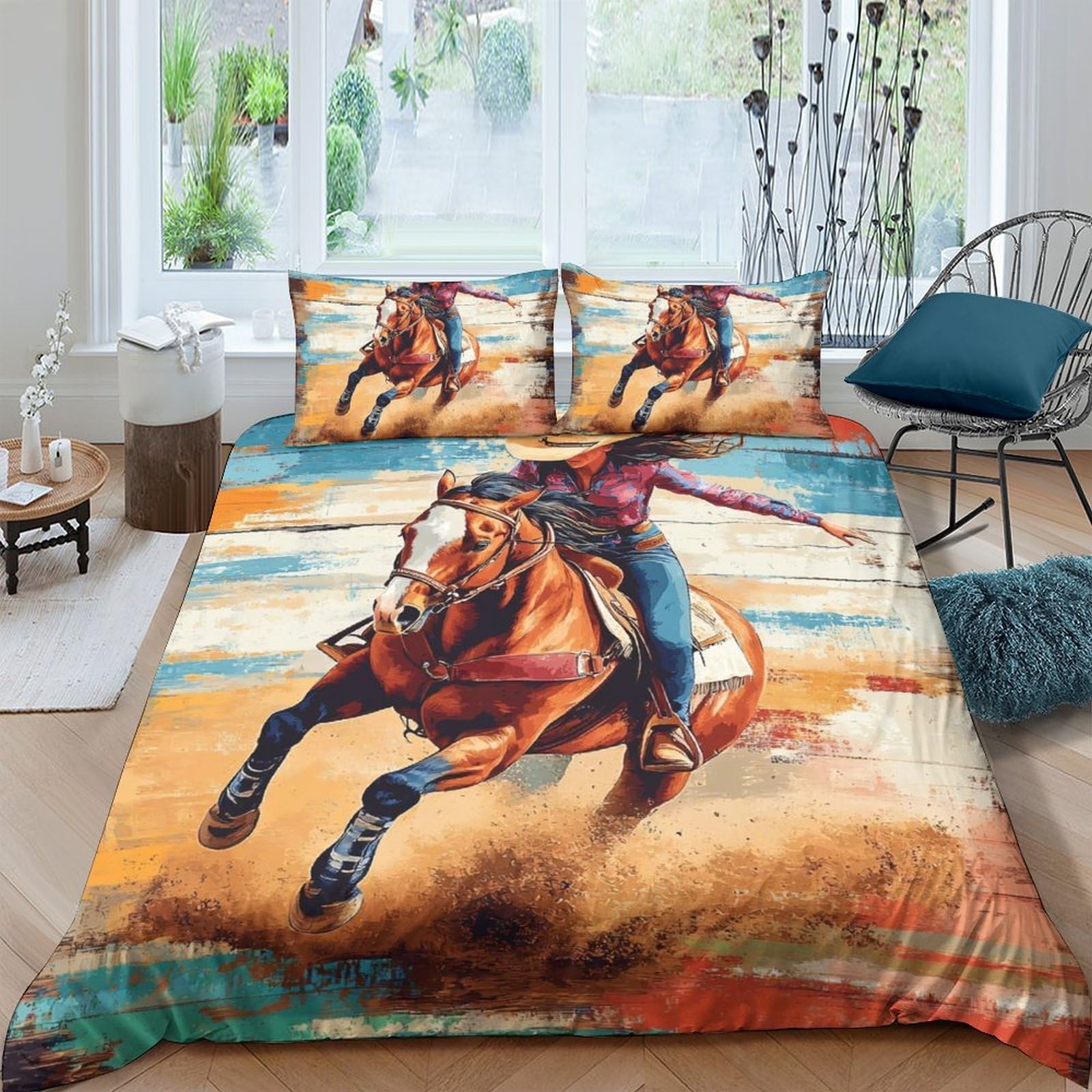 Ctjqhvkz Style-9 3D Printed Cowboy Horse Fitted Sheet Microfiber Soft Western Rodeo Bed Cover For Bedroom Living Room Decor Single（135X200cm）
