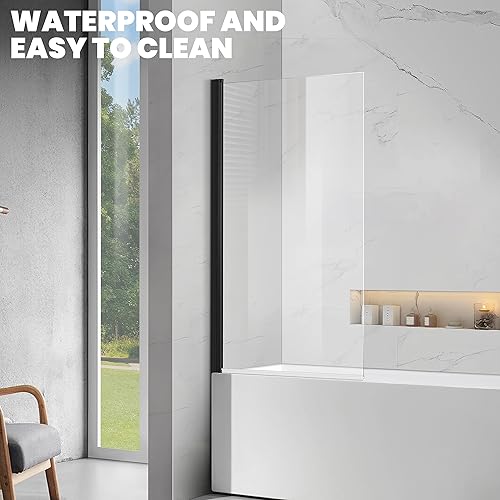 Miniatura 5 de Frameless Tub Shower Door, Clear Tempered Glass Bathroom Shower Door 30" W*55" H, Hinged Foldable Bathtub Screen with Brushed Gold Wall Profile