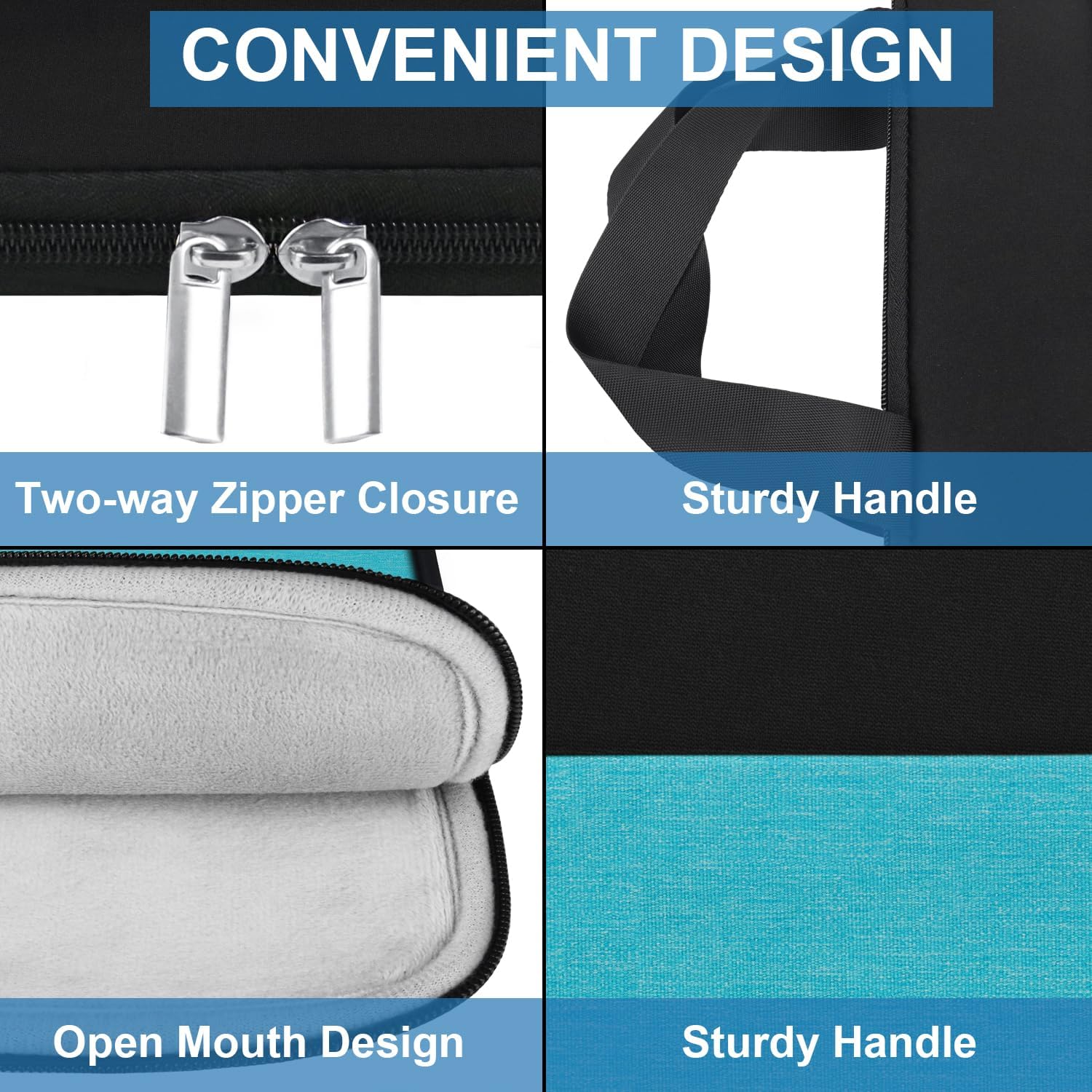 Laptop Sleeve Bag 15.6 inch, Travel Laptop Case Handbag Shockproof Protective Computer Cover Carrying Bag Briefcase for 15" 15.6" HP Asus Acer Dell Lenovo Laptop Notebook Ultrabook, (Black/Sky blue) - Image 7