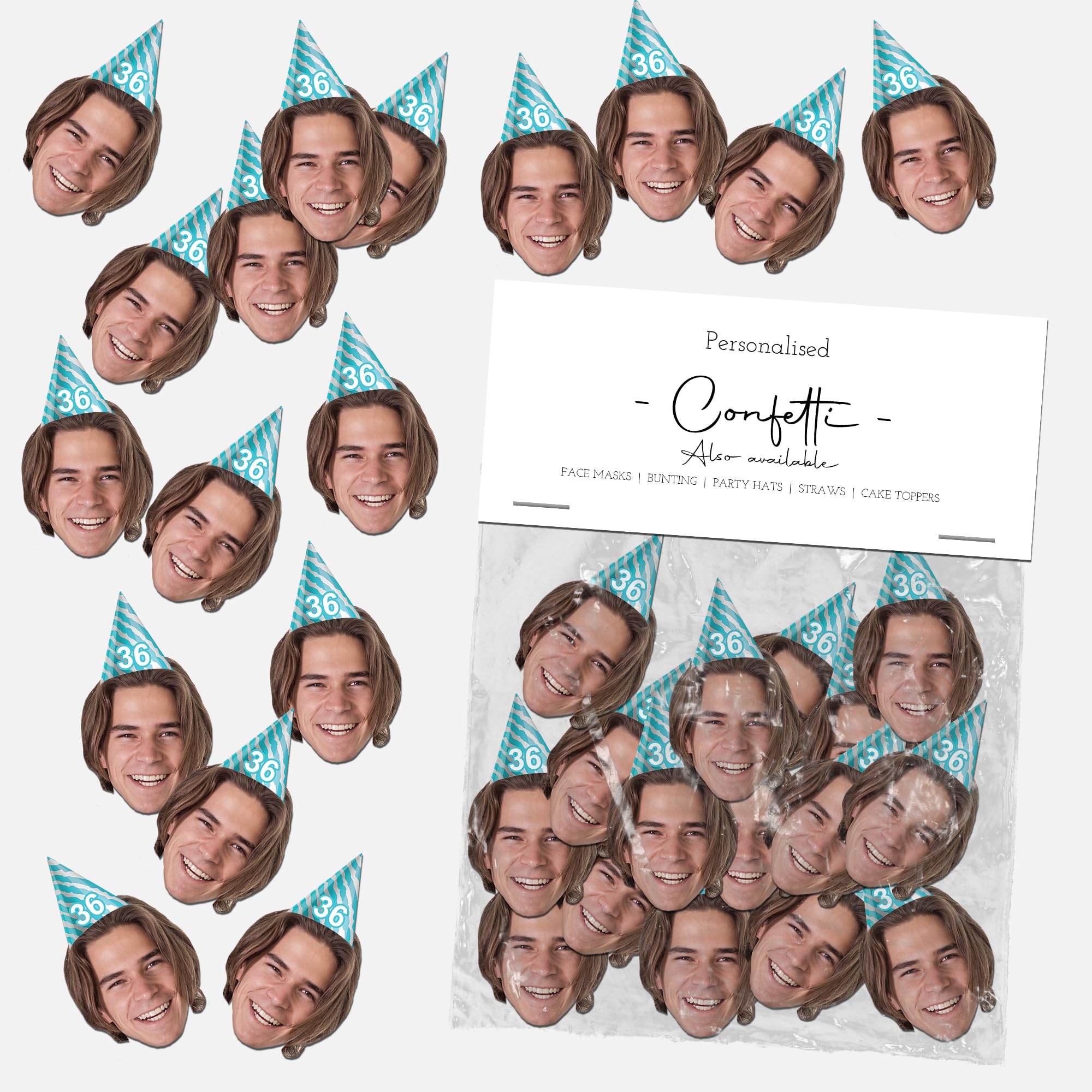 Personalised Table Confetti Faces With Party Hat - Custom Perfect Party Accessory - Hen Party - Stag Parties - Birthdays and Anniversaries (300 Confetti Faces)