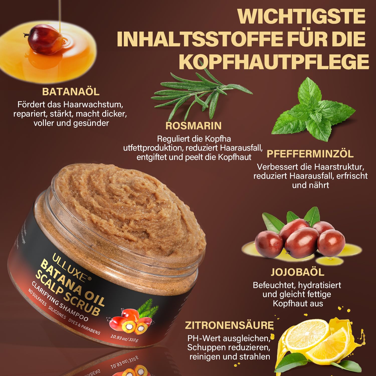 Batana Oil Scalp Scrub, Szampon Złuszczający Rozmaryn, zwalcza łupież, łagodzi suchą, swędzącą skórę głowy, odżywia, oczyszcza i wspomaga wzrost włosów, 310g