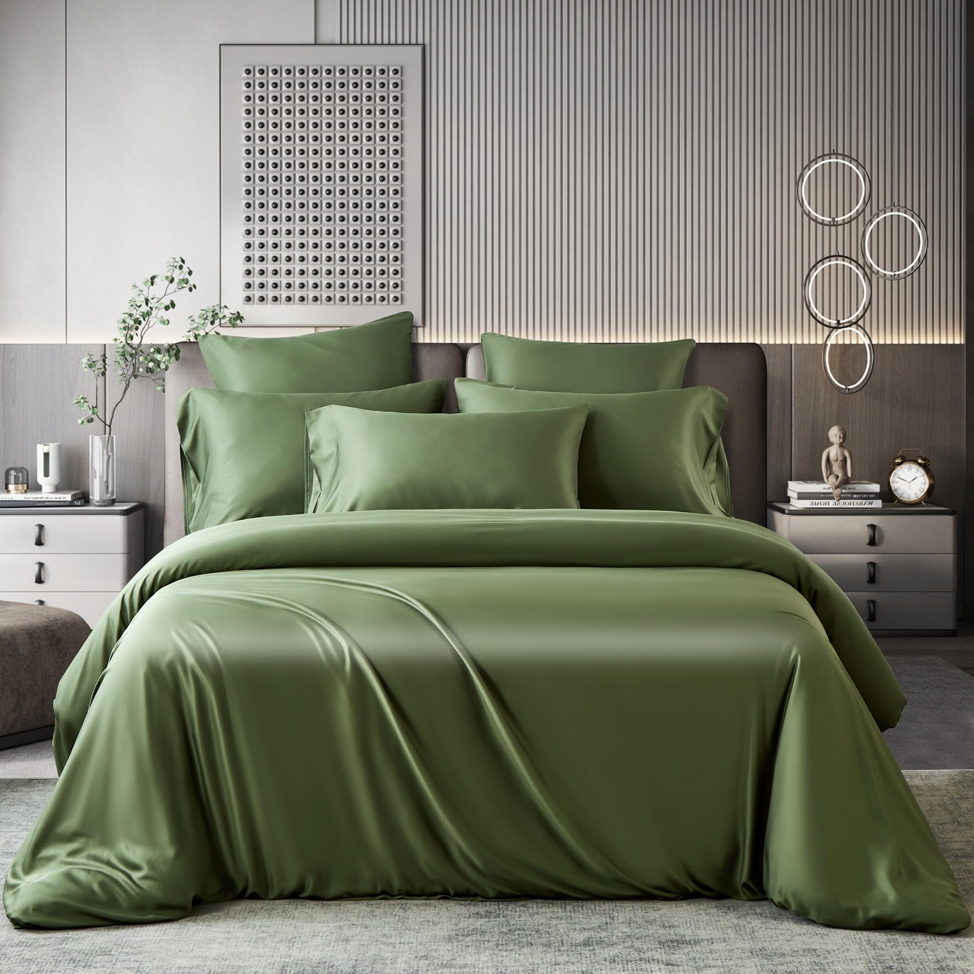 Luowei Bambus Bettwäsche 135x200 cm Dunkelgrün Kühlend & Atmungsaktiv Sommer Bettwäsche Set 100% Bambus Lyocell Weich Oeko-TEX Zertifiziert Bettbezug mit Reißverschluss und 1 Kissenbezug 80x80 cm