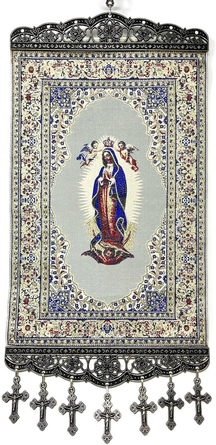 Generic Our Lady of Guadalupe - Our Lady of Fatima Religious Icon - Wall Hanging Tapestry Banner Large Art Décor - Christian Orthodox Catholic Cross - 16 x 8 inch - Christmas Ideal ICONL017