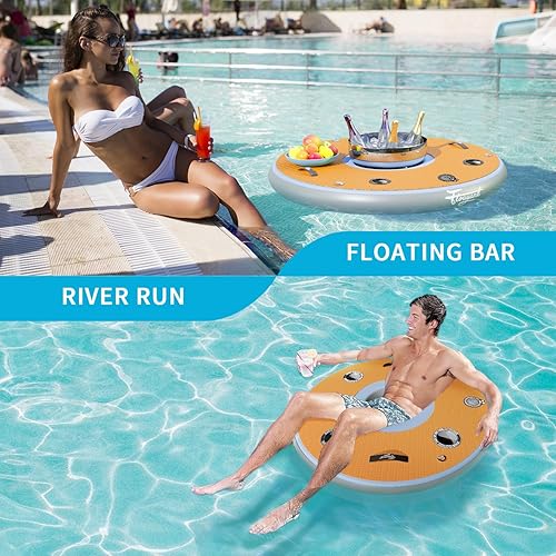 Miniatura 8 de Inflatable Floating Bar  Pool Drink Floats with Built-in Cooler and Cup Holders  Portable Party Raft  Floating 4ft Round Table for Pools, Hot Tubs