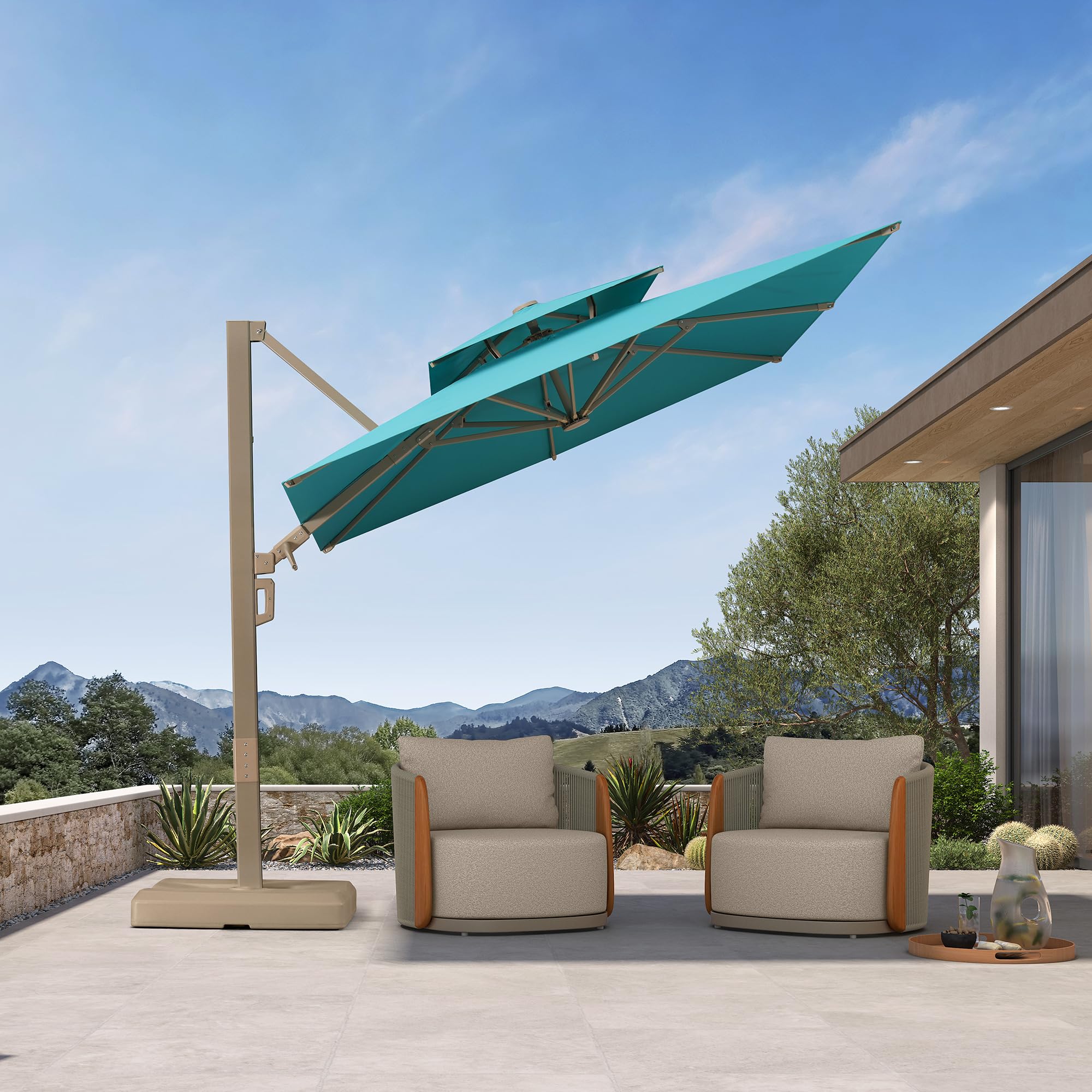 PURPLE LEAF Offset Umbrella 8 FT Double-Vented Canopy Turquoise
