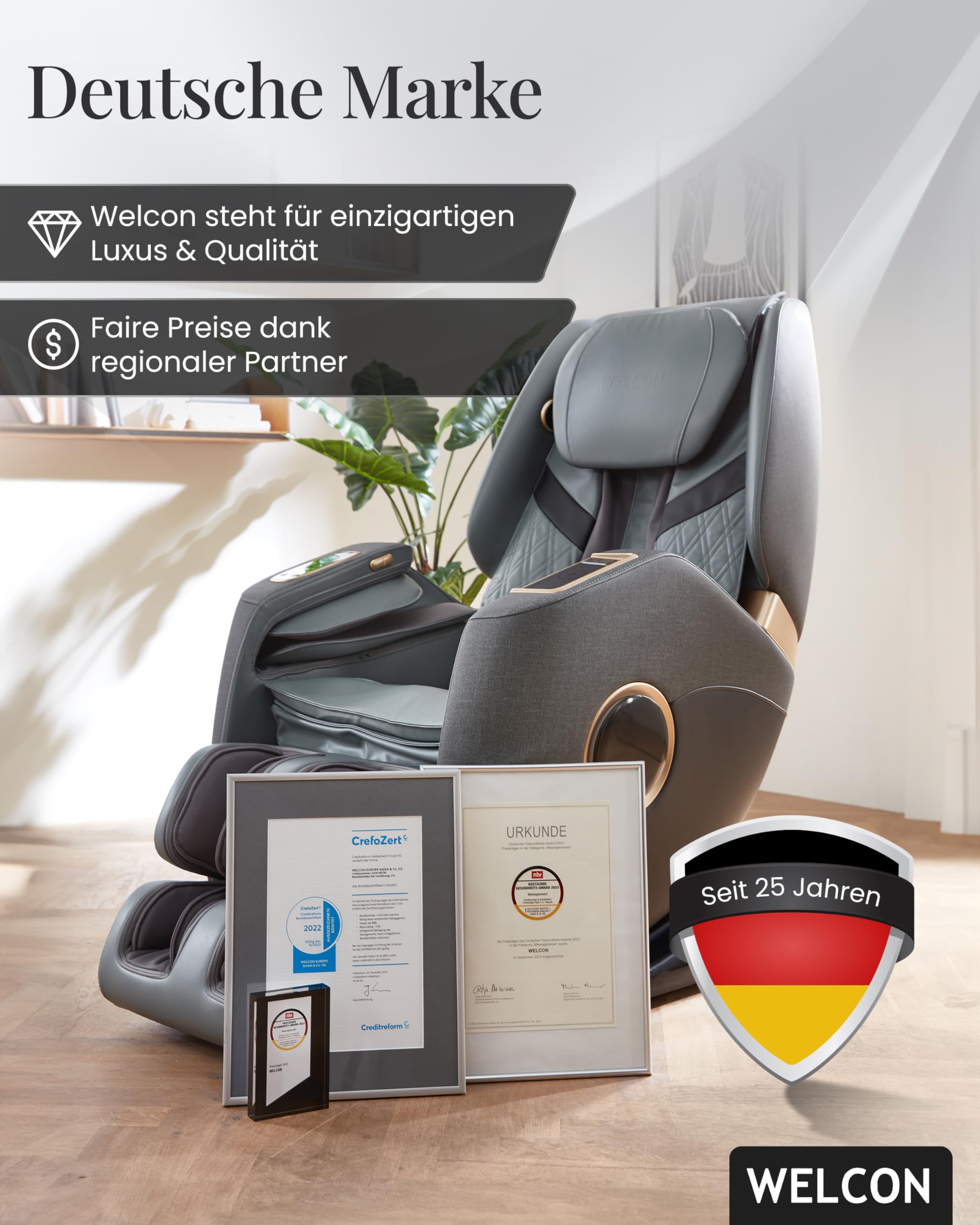 WELCON Easyrelaxx Plus 4D - Sillón de masaje eléctrico, color gris y negro | Sillón de masaje eléctrico con masaje Shiatsu, gravedad cero, función de calor y masaje de cuerpo entero