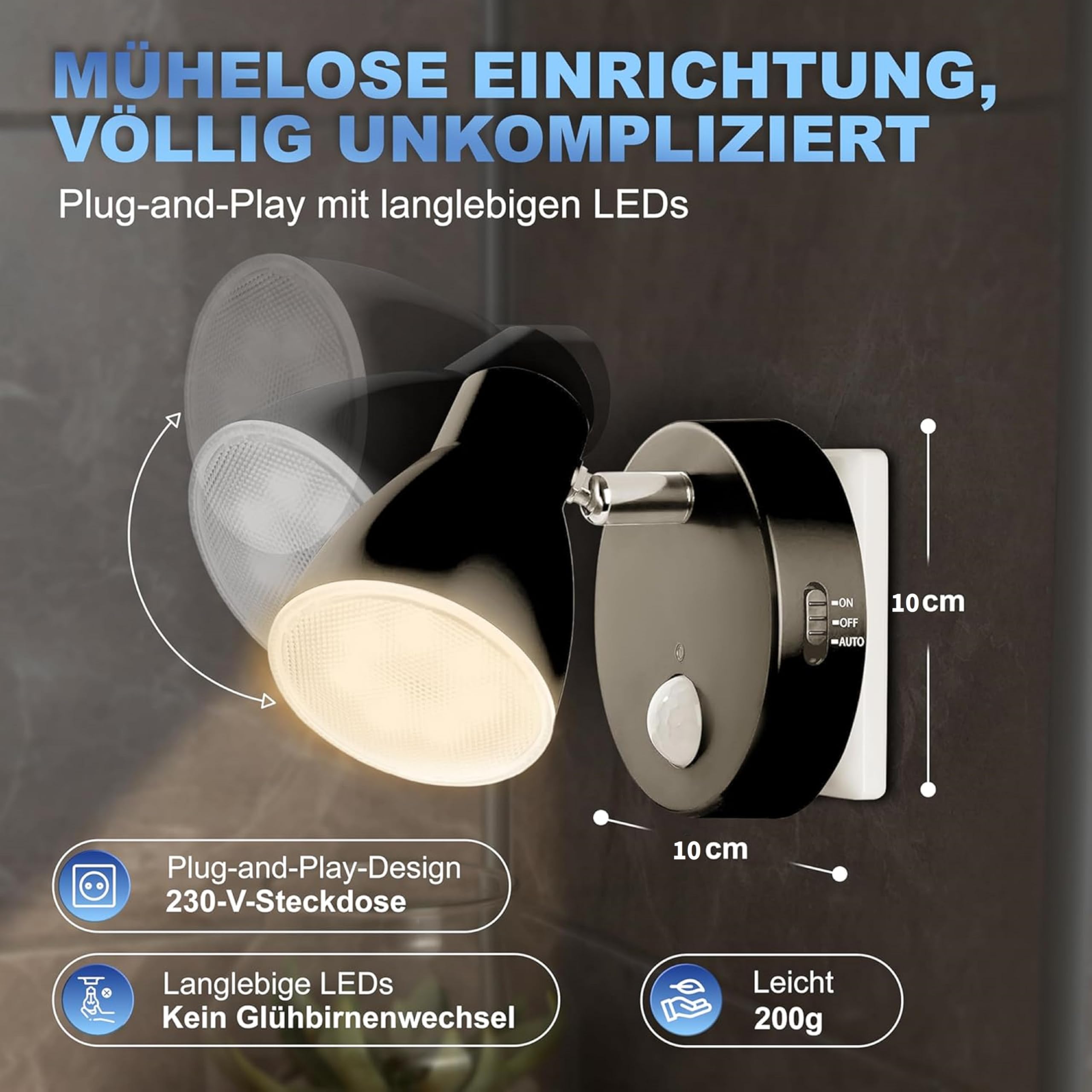 Trango MILO LED Nachtlampje met Sensor - Zwart - 230V