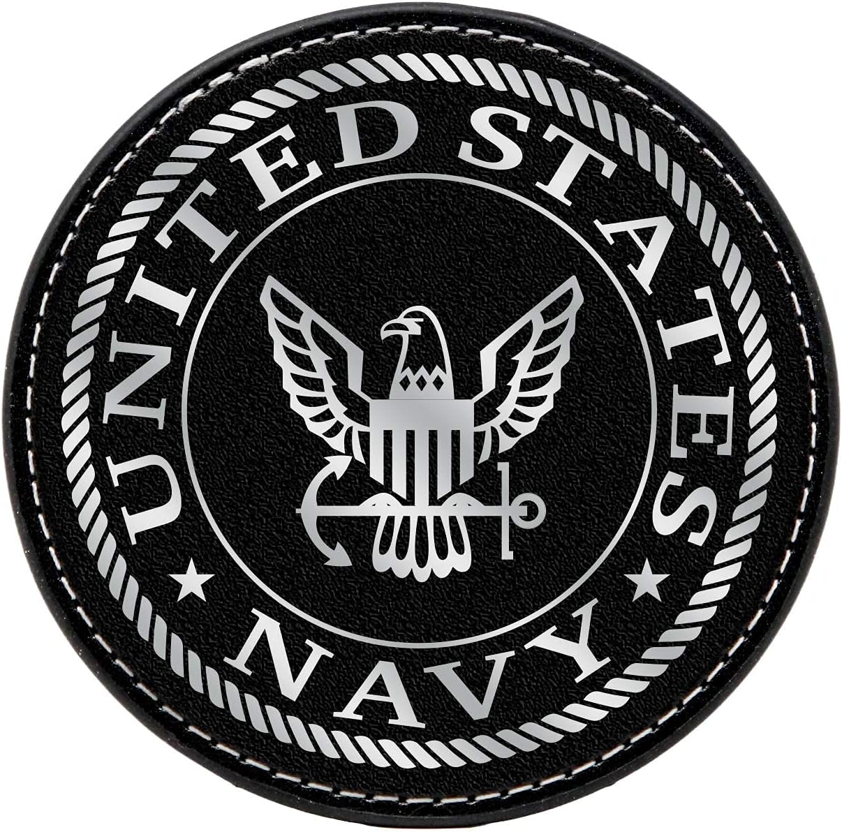 US Navy Leather Coaster Set - 4 Premium Coasters with Hot Stamped Foil Logo - Disabled Vet Owned Business-Navy Leather Coasters
