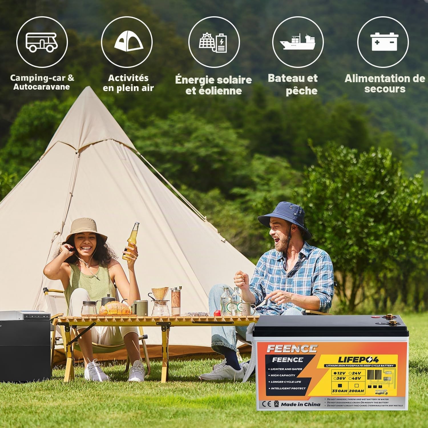 Batterie LiFePO4 de 330 Ah, batterie au lithium 12 V 330 Ah avec BMS 200 A, batterie de voiture au lithium à cycle profond de 4224 Wh, plus de 15 000 cycles de charge, idéale pour les camping-cars