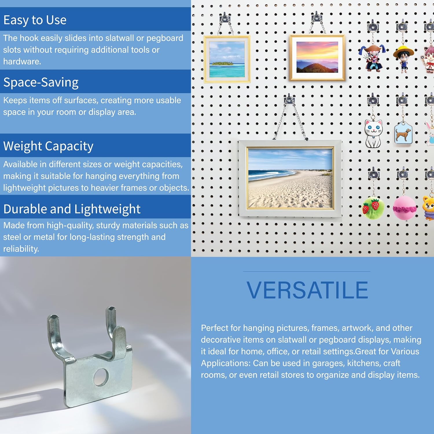 Pegboard Utility Notch Hook - Picture Hanger for Slatwall & Peg Wall - 100 Pack