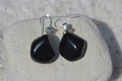 Miniatura 2 de Custom Tumbled Apache Tears Stone Dangling Earrings - 1 Set
